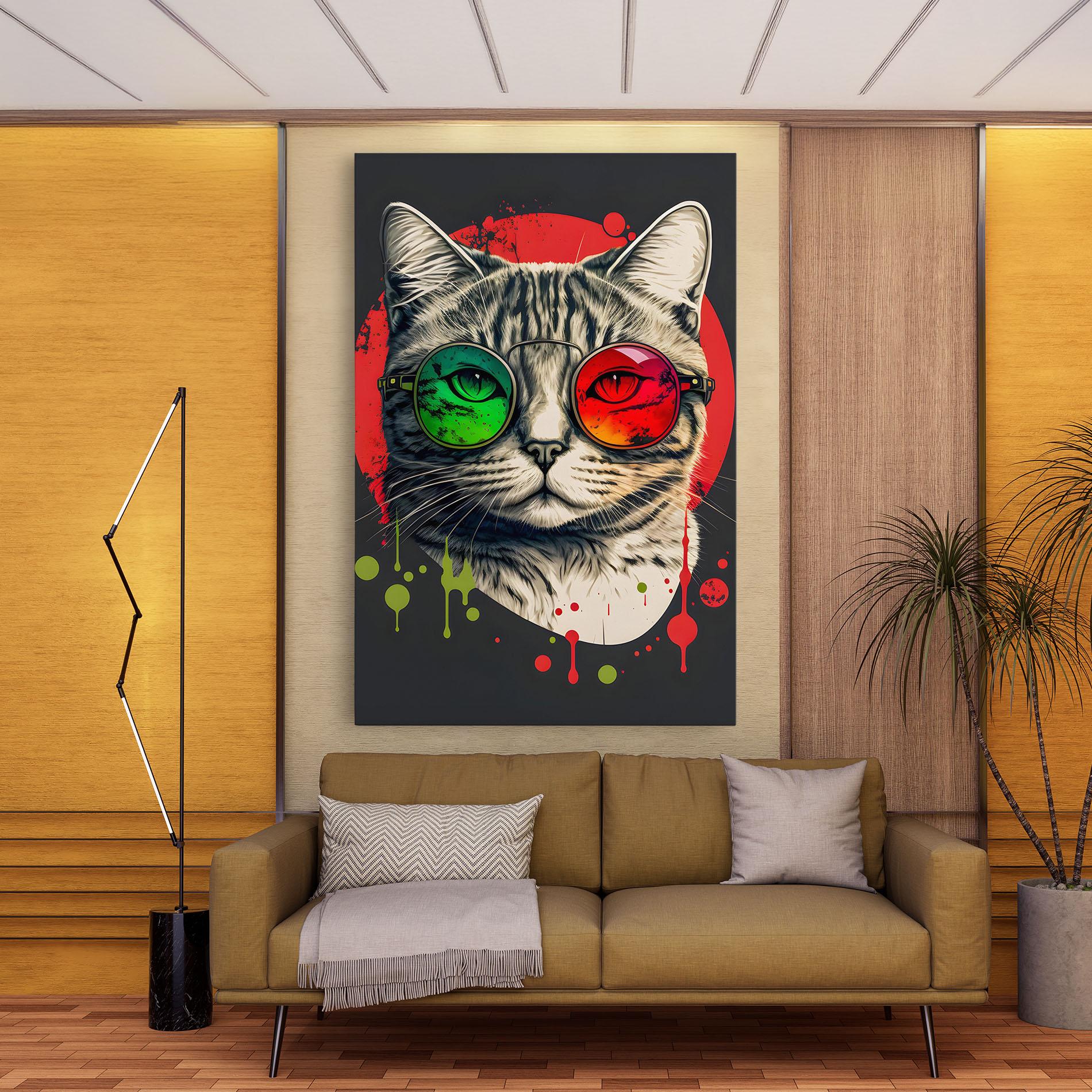 Leinwandbild Green Red Glasses Cat mockup 9