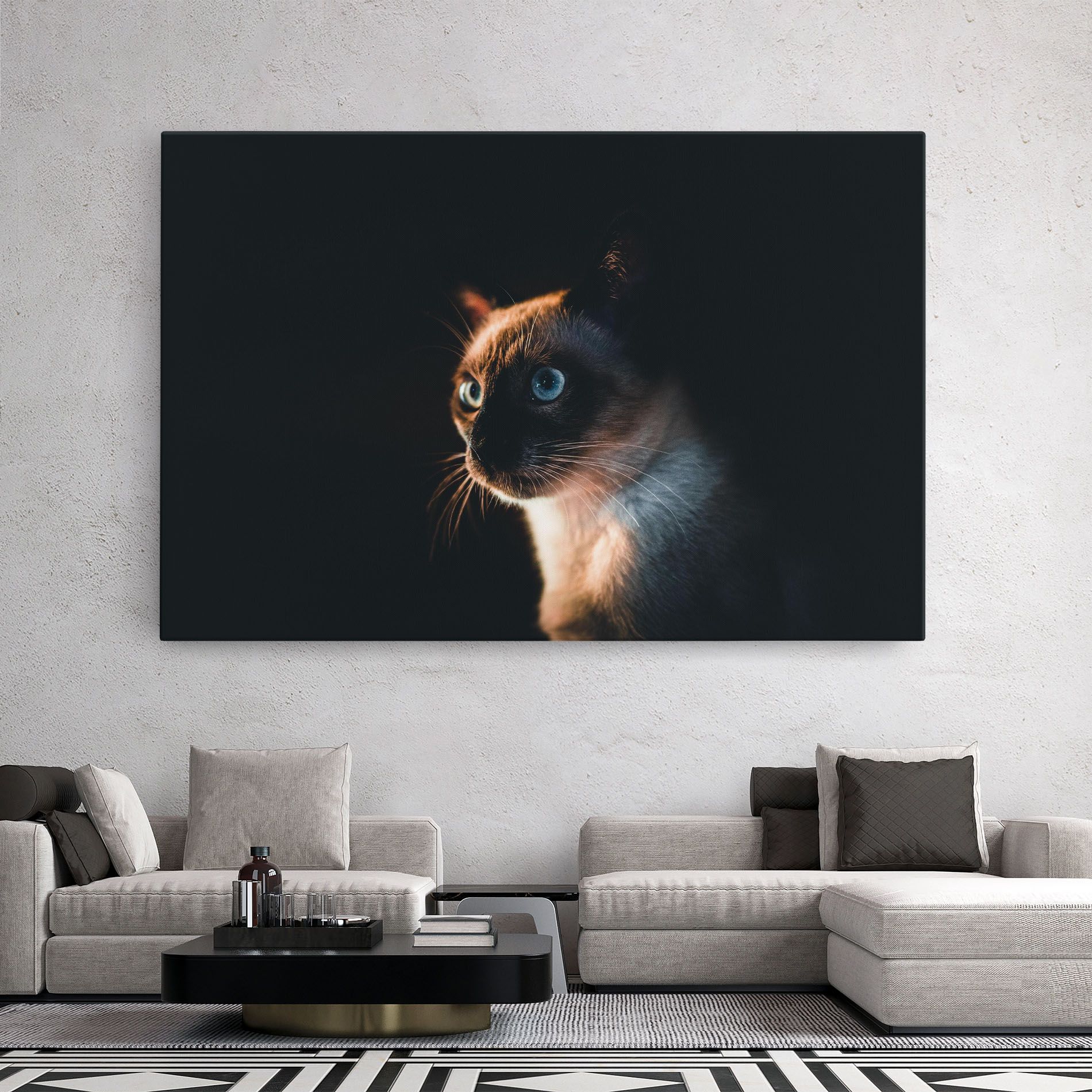Blue Eyes Cat In Dark mockup 2