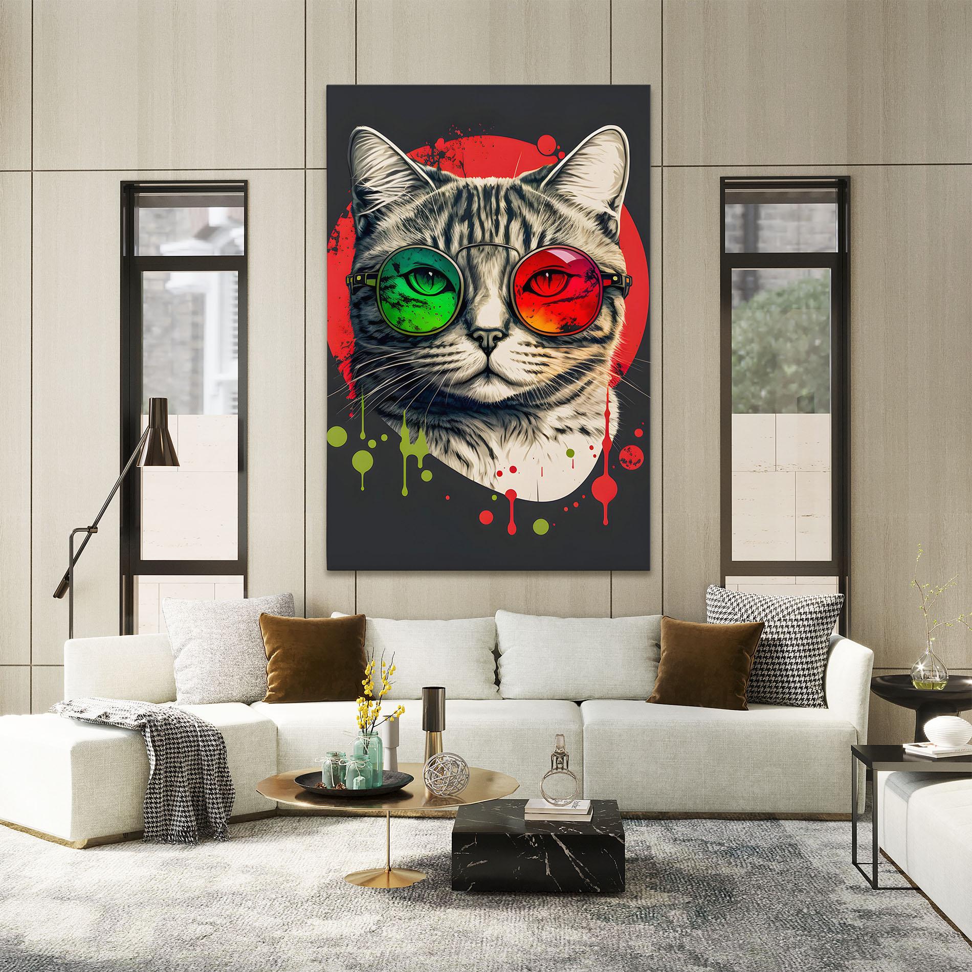 Leinwandbild Green Red Glasses Cat mockup 2