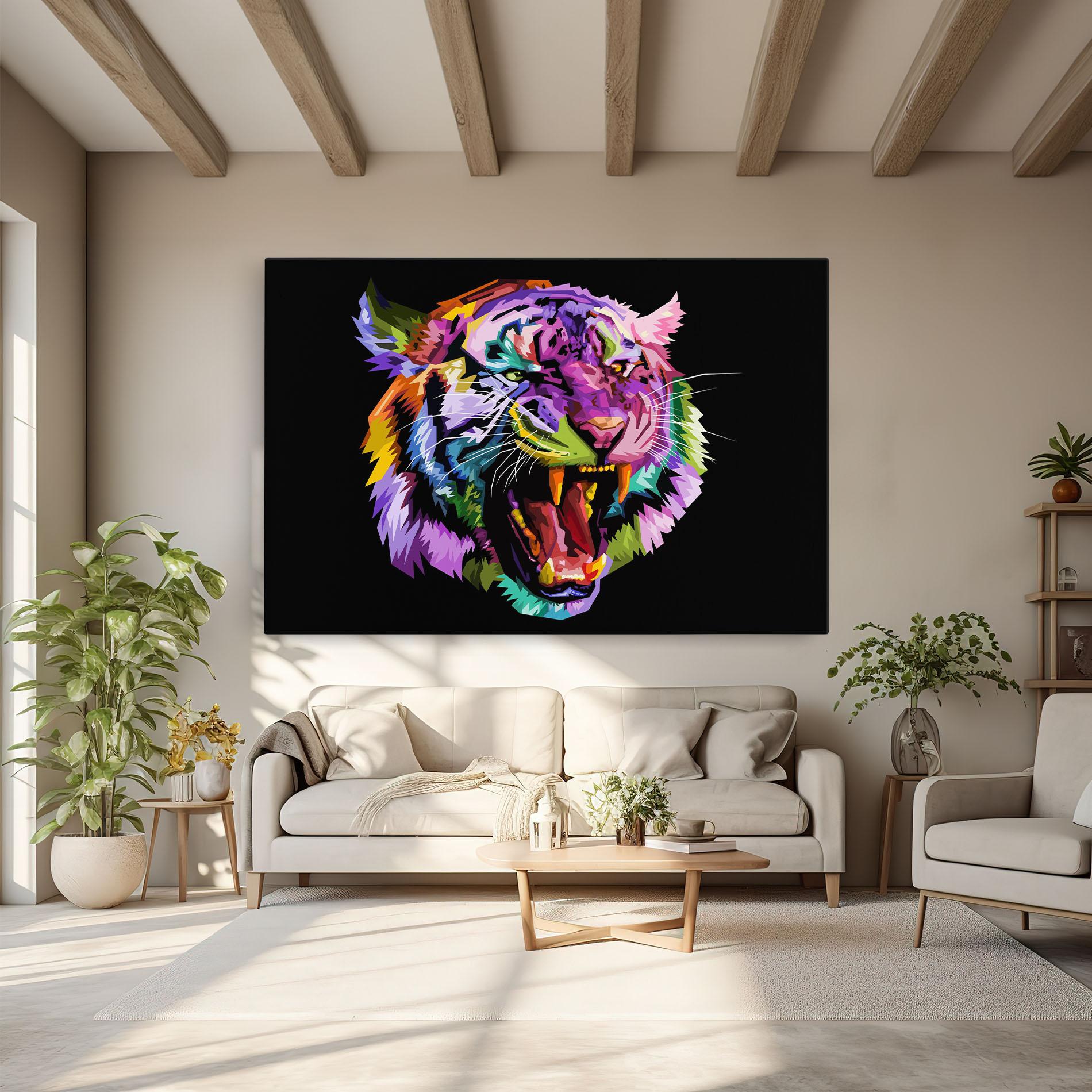 Leinwandbild Tiger On Black mockup 6