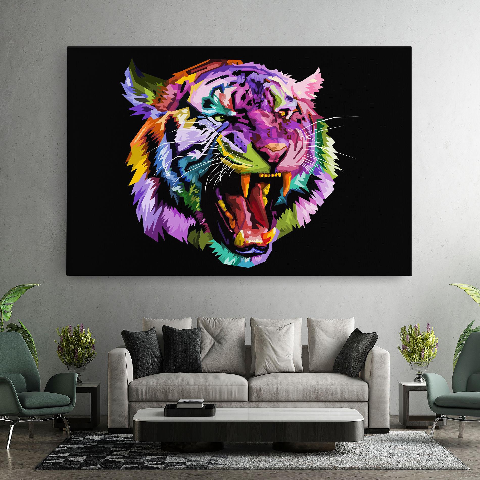 Leinwandbild Tiger On Black mockup 7