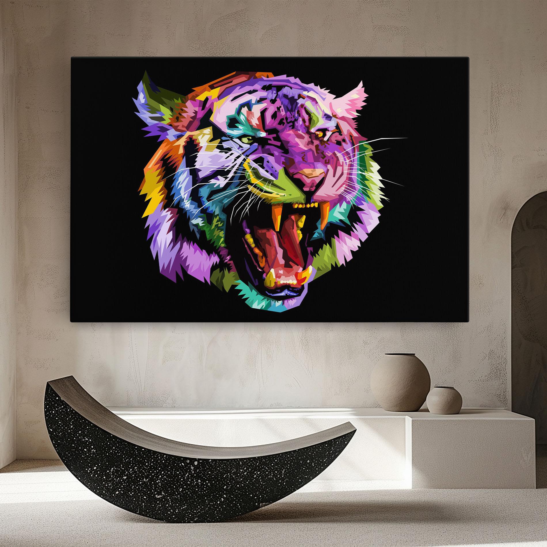 Leinwandbild Tiger On Black mockup 8
