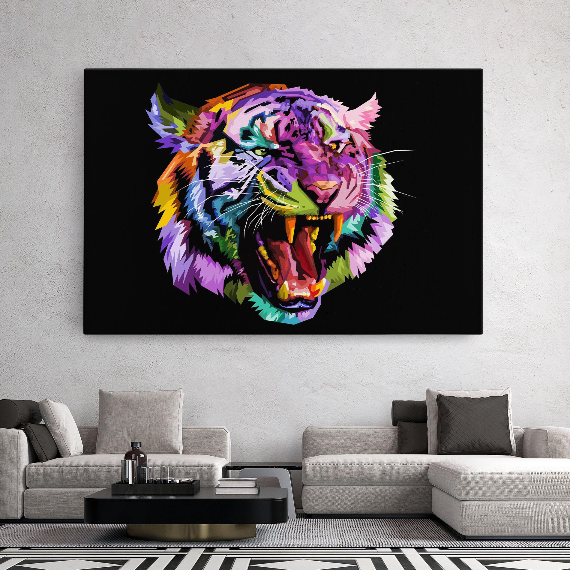 Leinwandbild Tiger On Black mockup 2