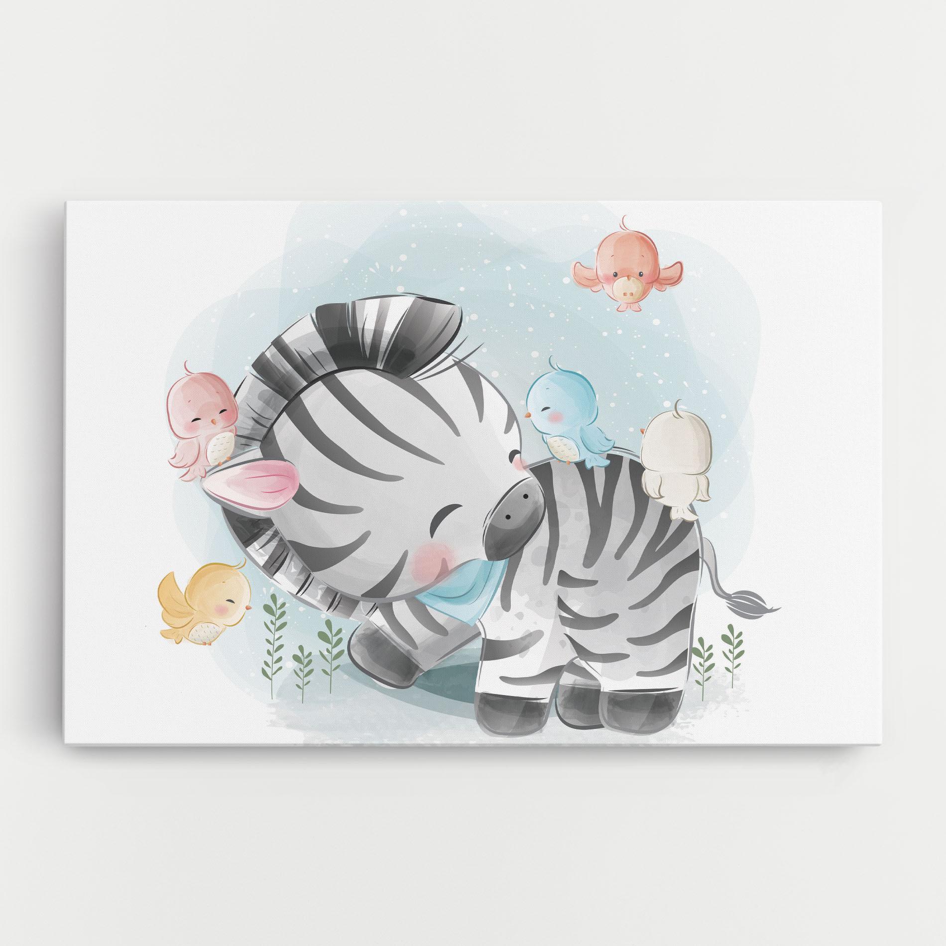 Leinwandbild Zebra With Birds mockup 0