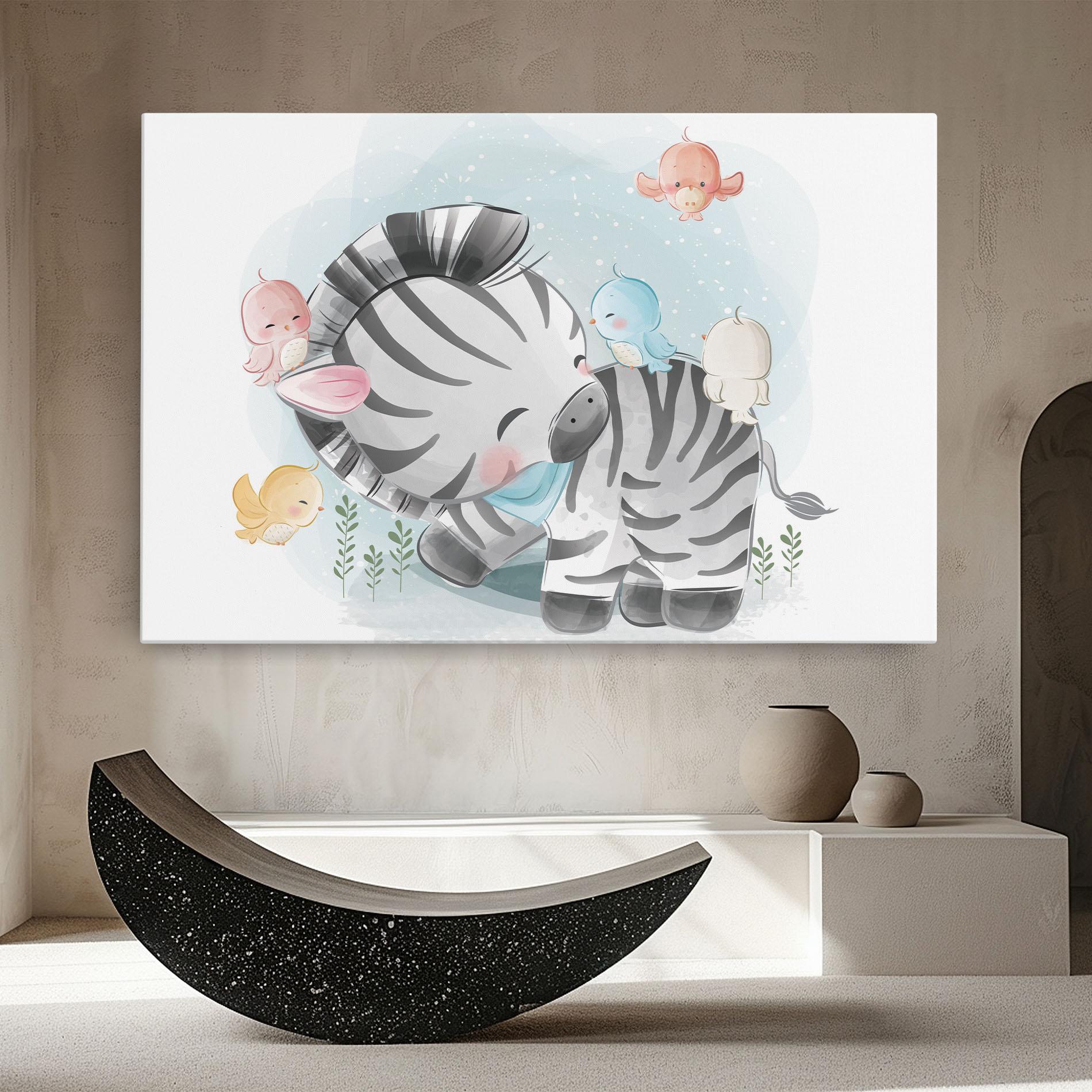 Leinwandbild Zebra With Birds mockup 8
