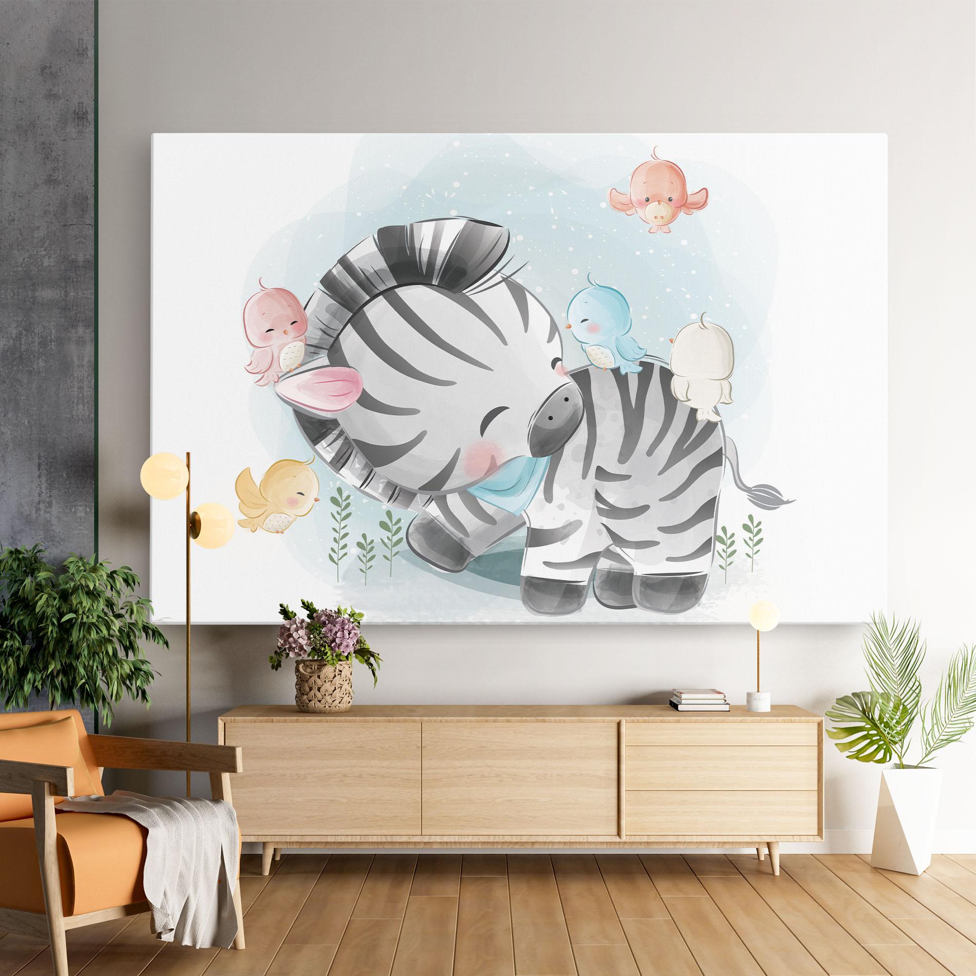 Leinwandbild Zebra With Birds mockup 9