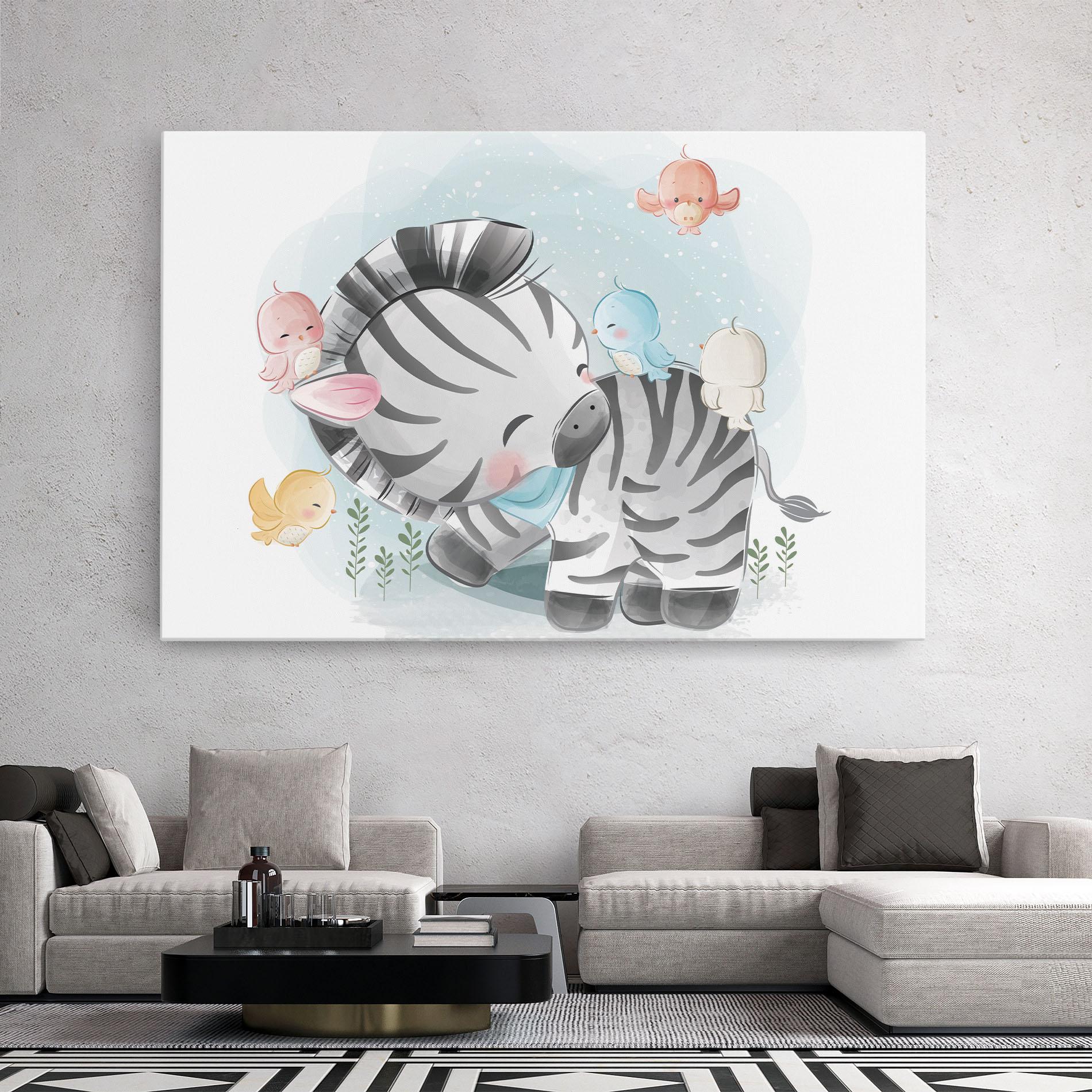 Leinwandbild Zebra With Birds mockup 2
