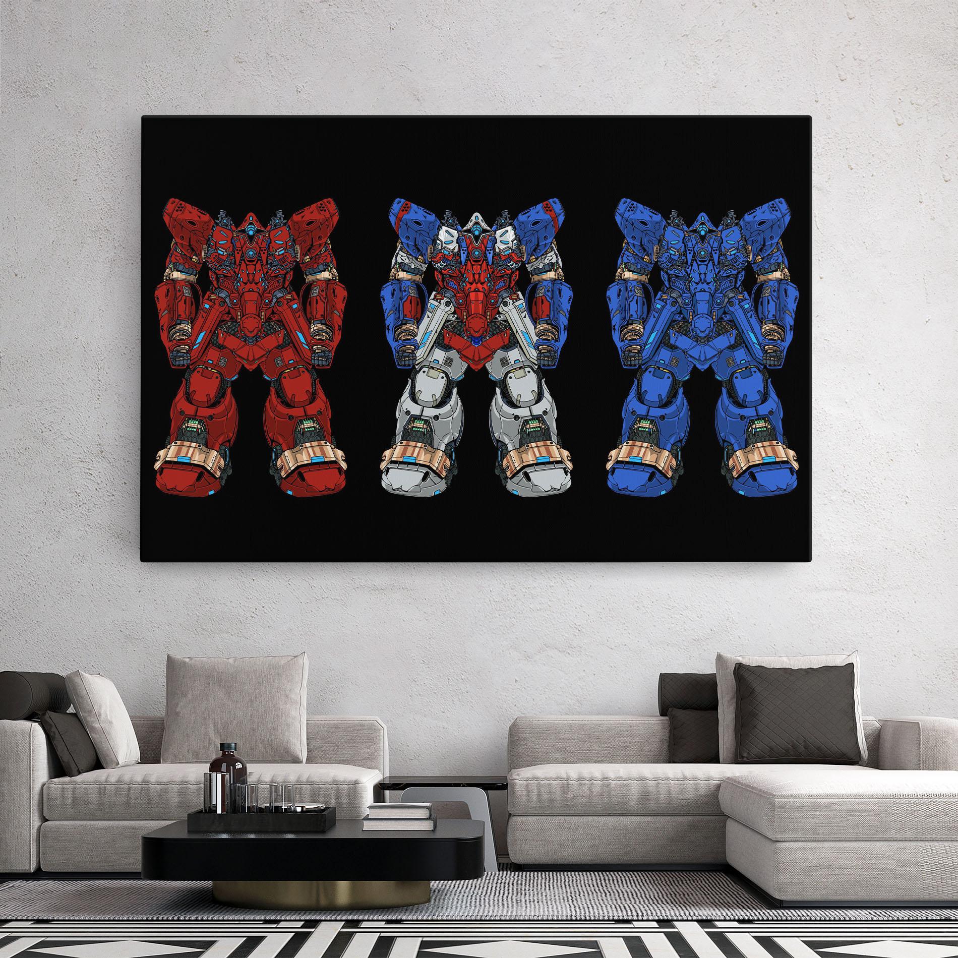 Leinwandbild Blue Red Robots mockup 2