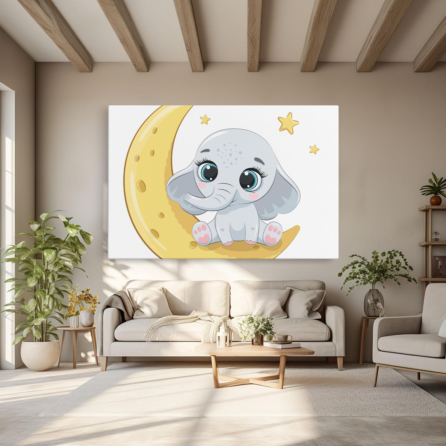Leinwandbild Cute Elephant Moon mockup 6