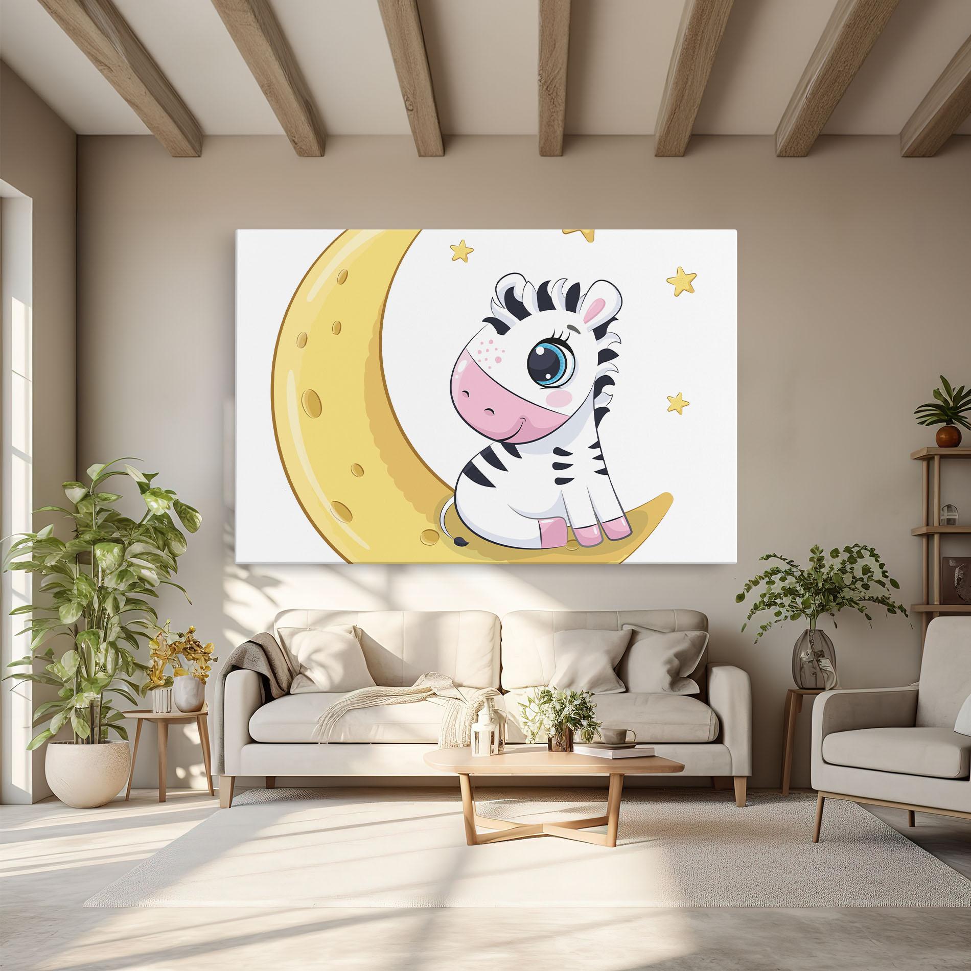 Leinwandbild Cute Zebra Moon mockup 6