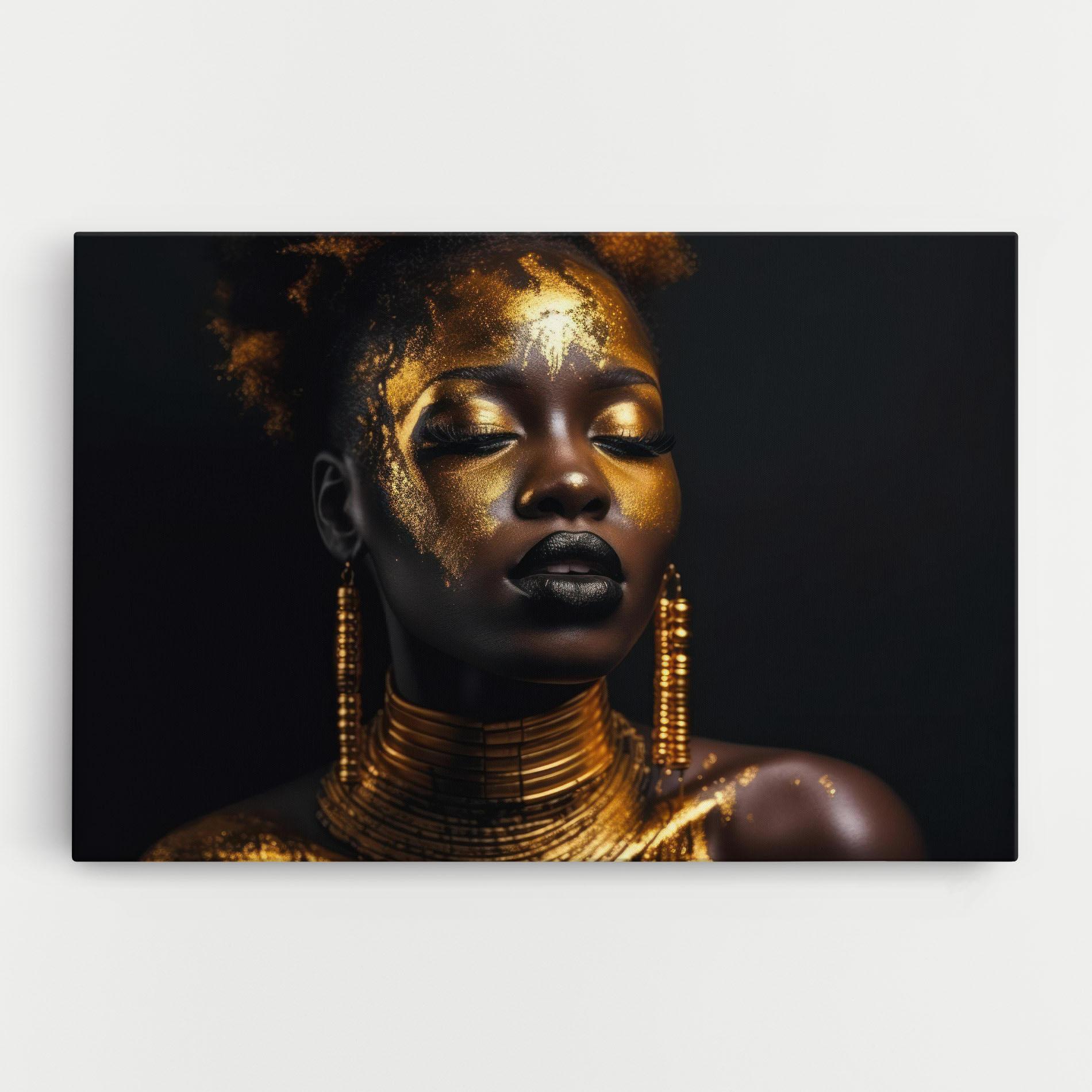 Leinwandbild Gold Makeup Black Lips mockup 0