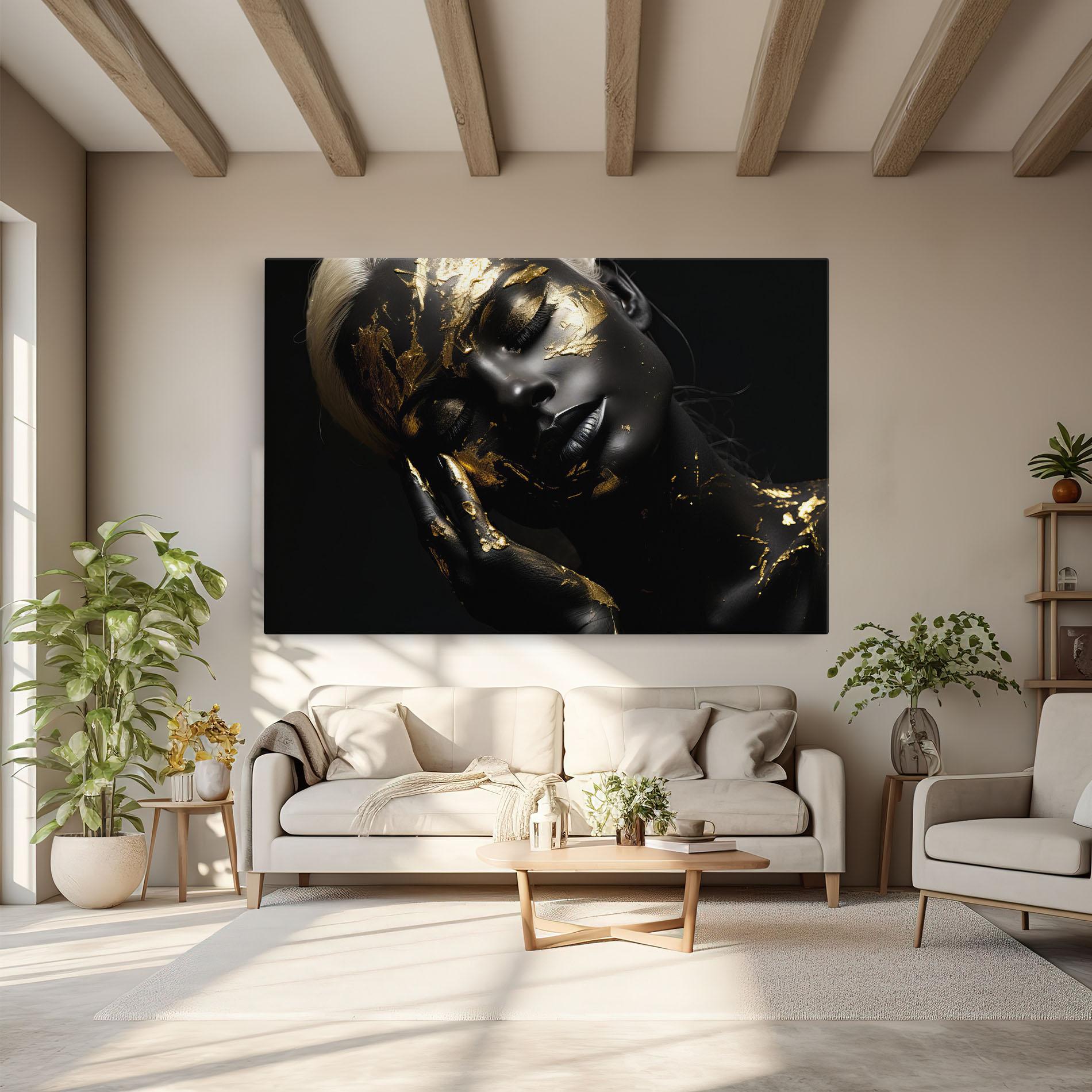 Leinwandbild Gold Makeup On Black mockup 6