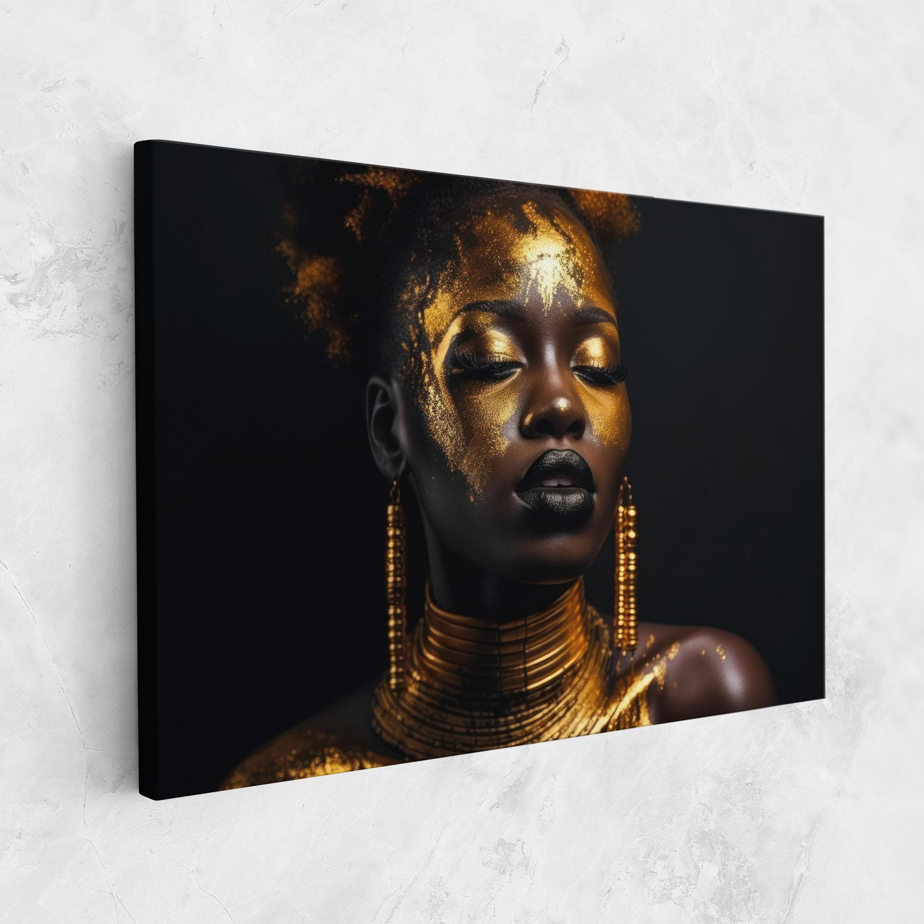 Leinwandbild Gold Makeup Black Lips mockup 1