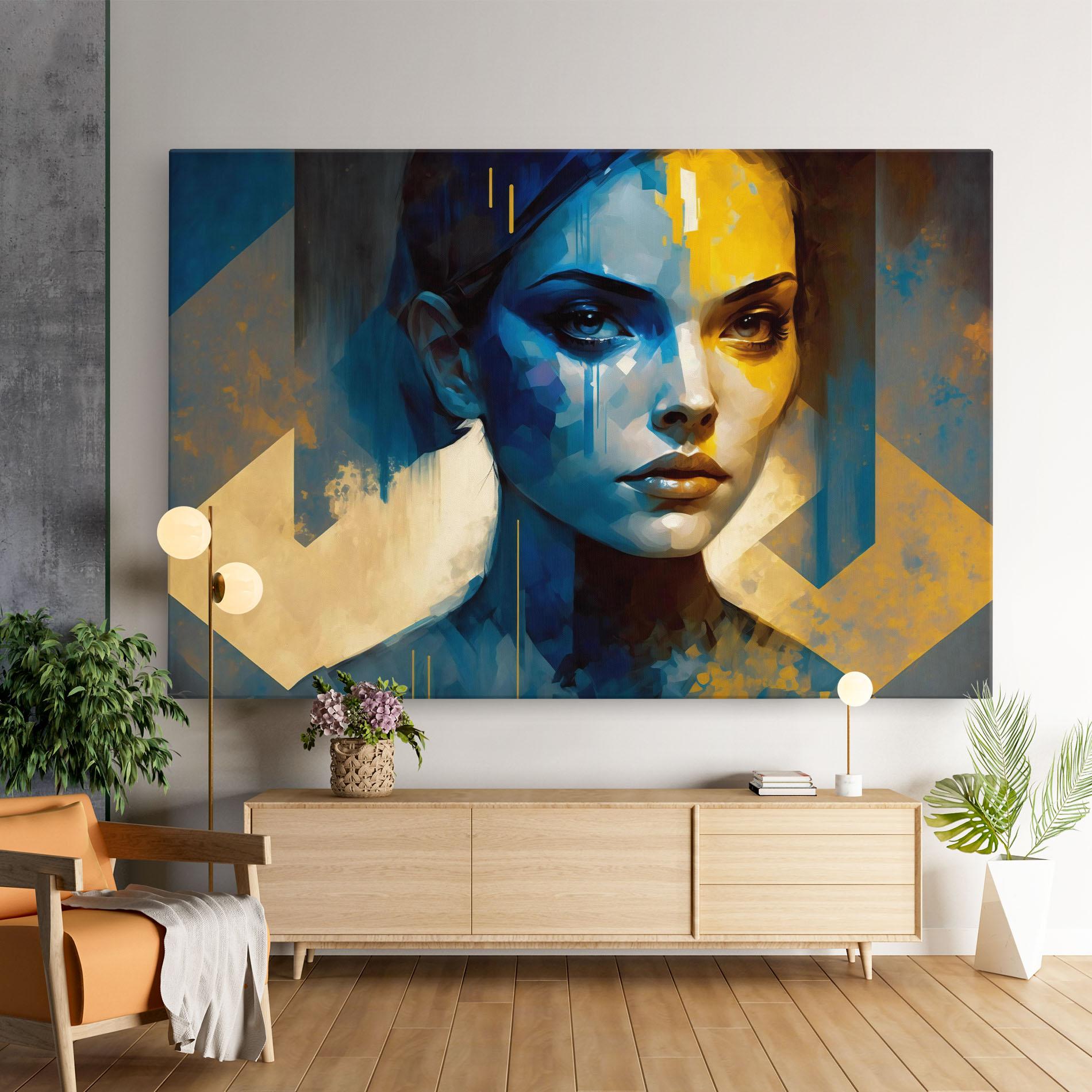 Leinwandbild Gold Blue Face mockup 9