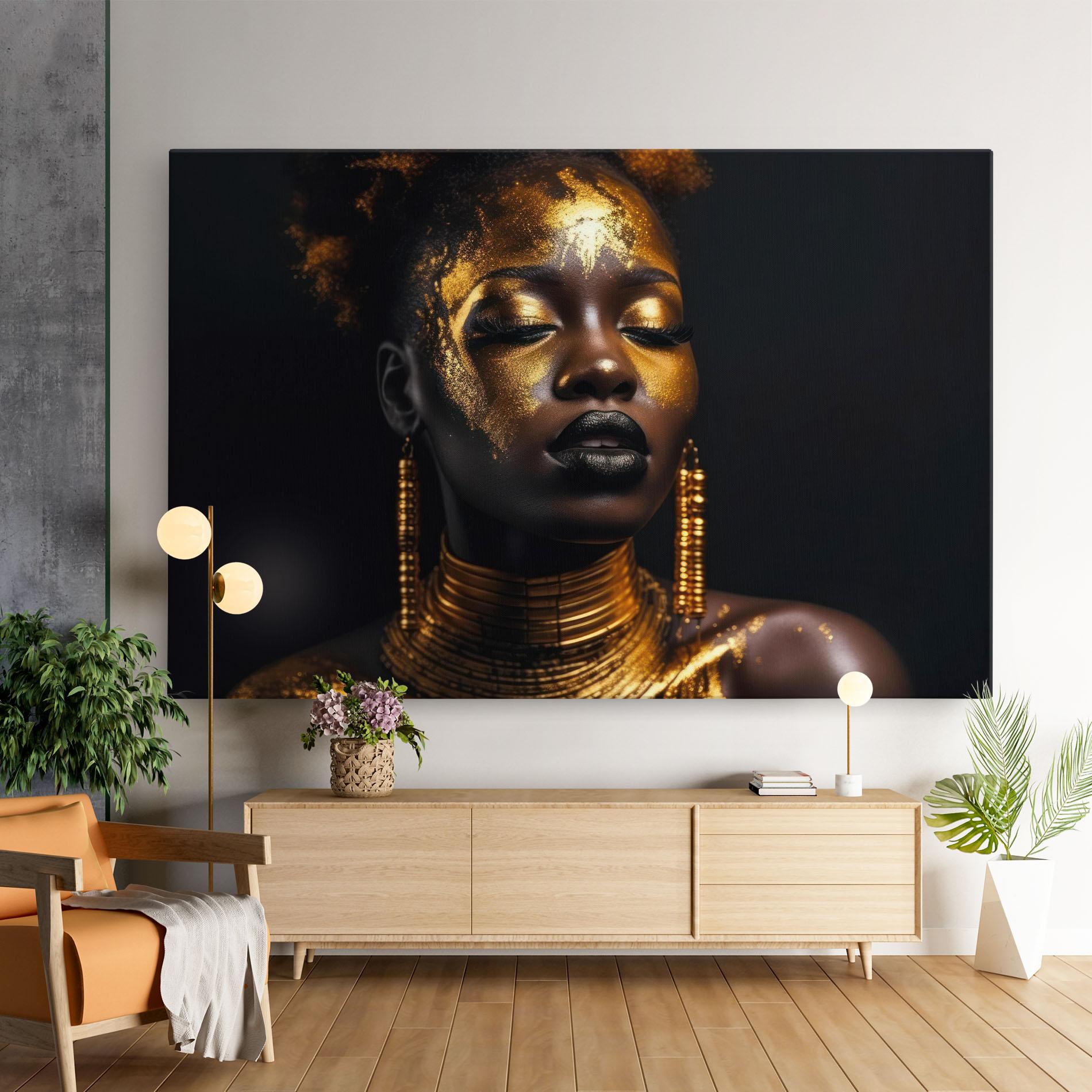 Leinwandbild Gold Makeup Black Lips mockup 9