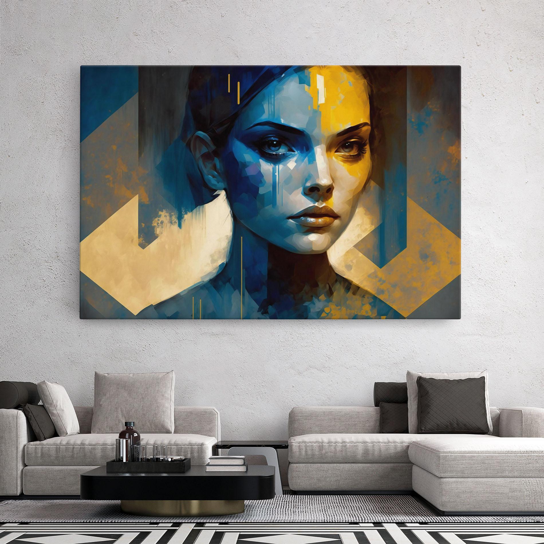 Leinwandbild Gold Blue Face mockup 2