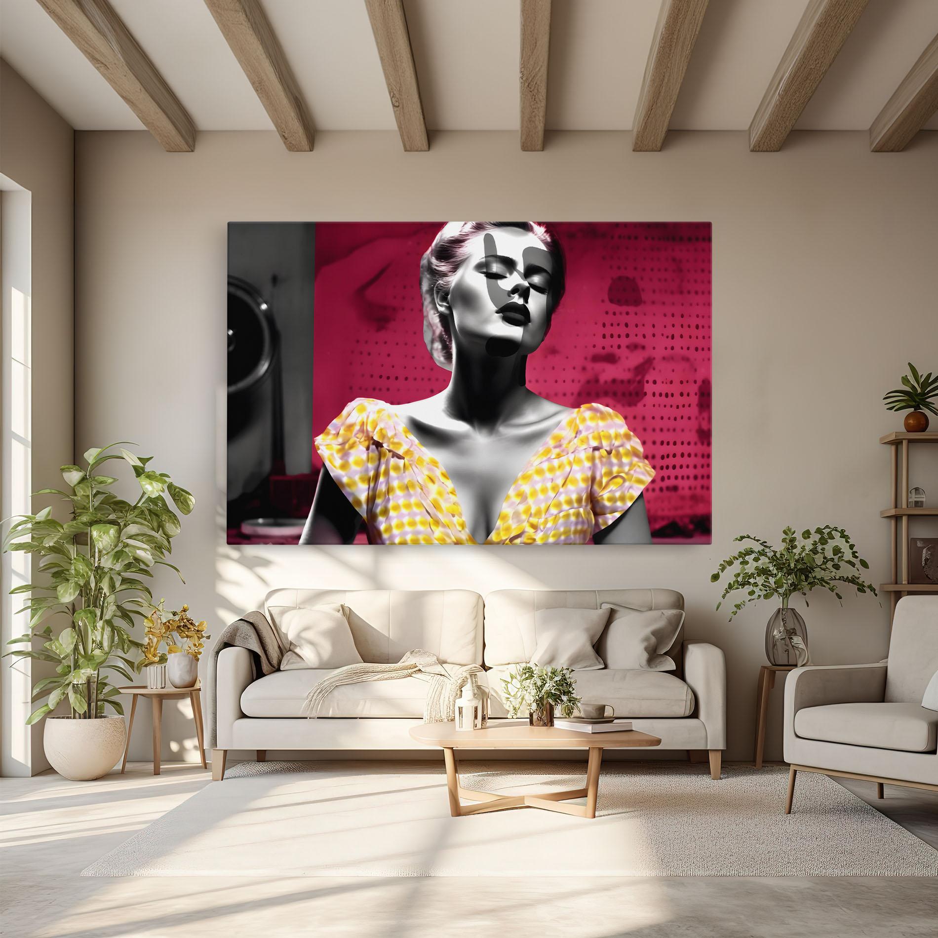 Leinwandbild Yellow Dress On Pink mockup 6