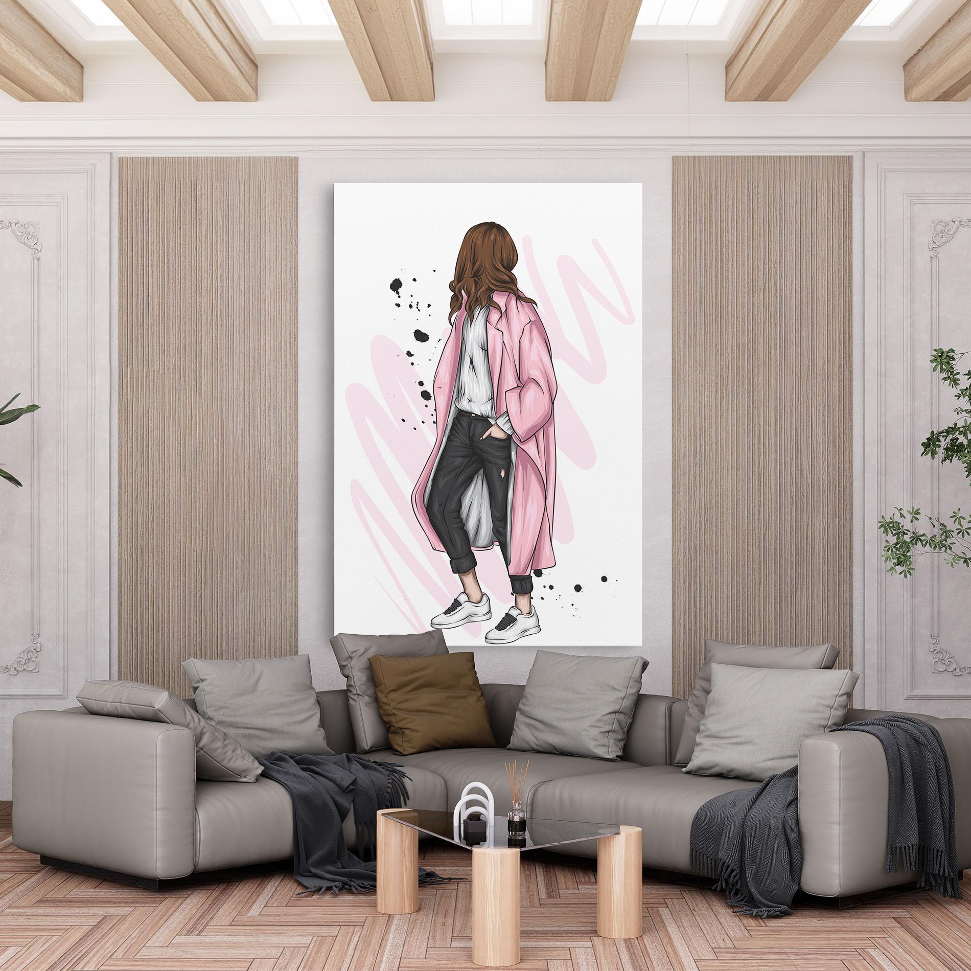 Leinwandbild Pink Coat Woman mockup 6