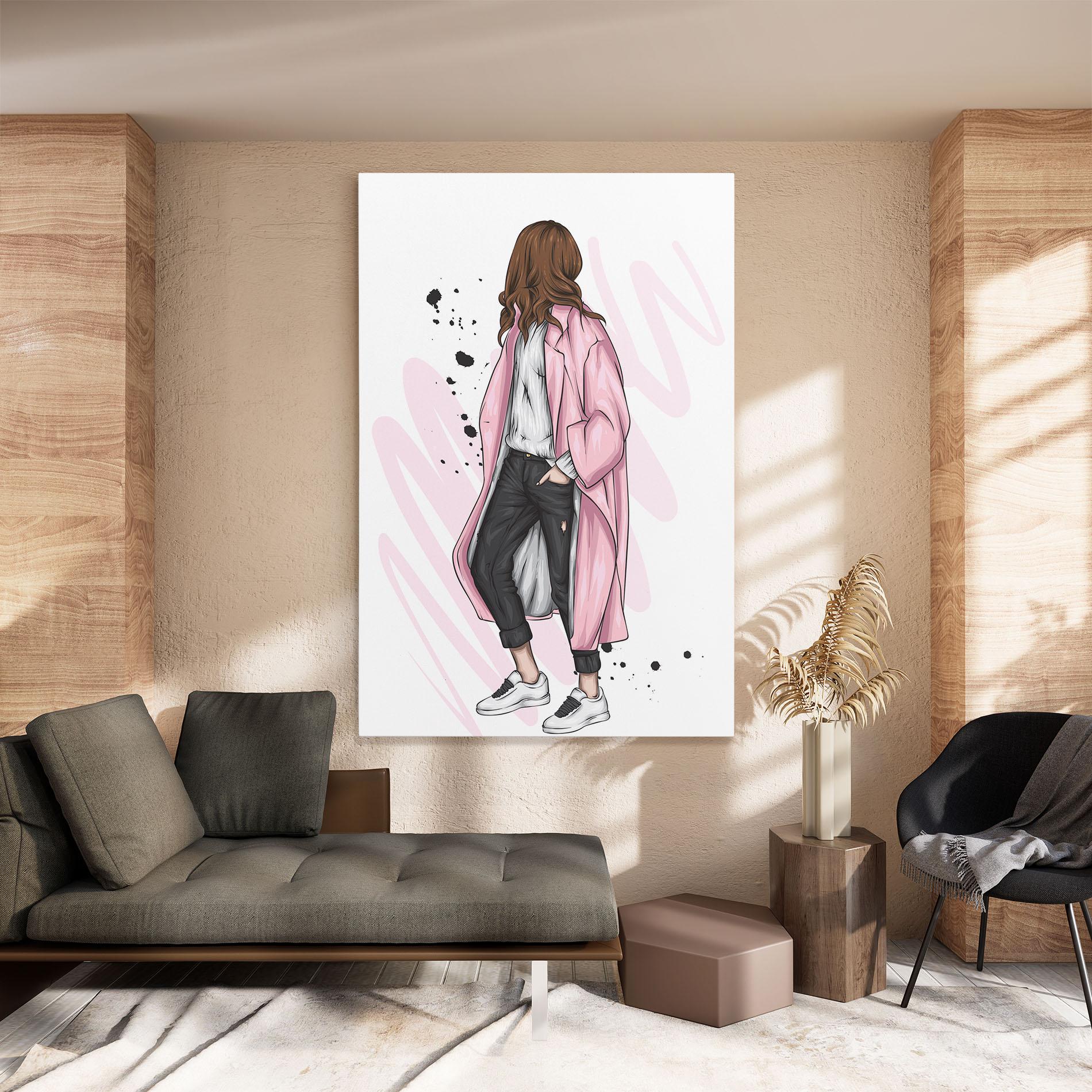 Leinwandbild Pink Coat Woman mockup 8