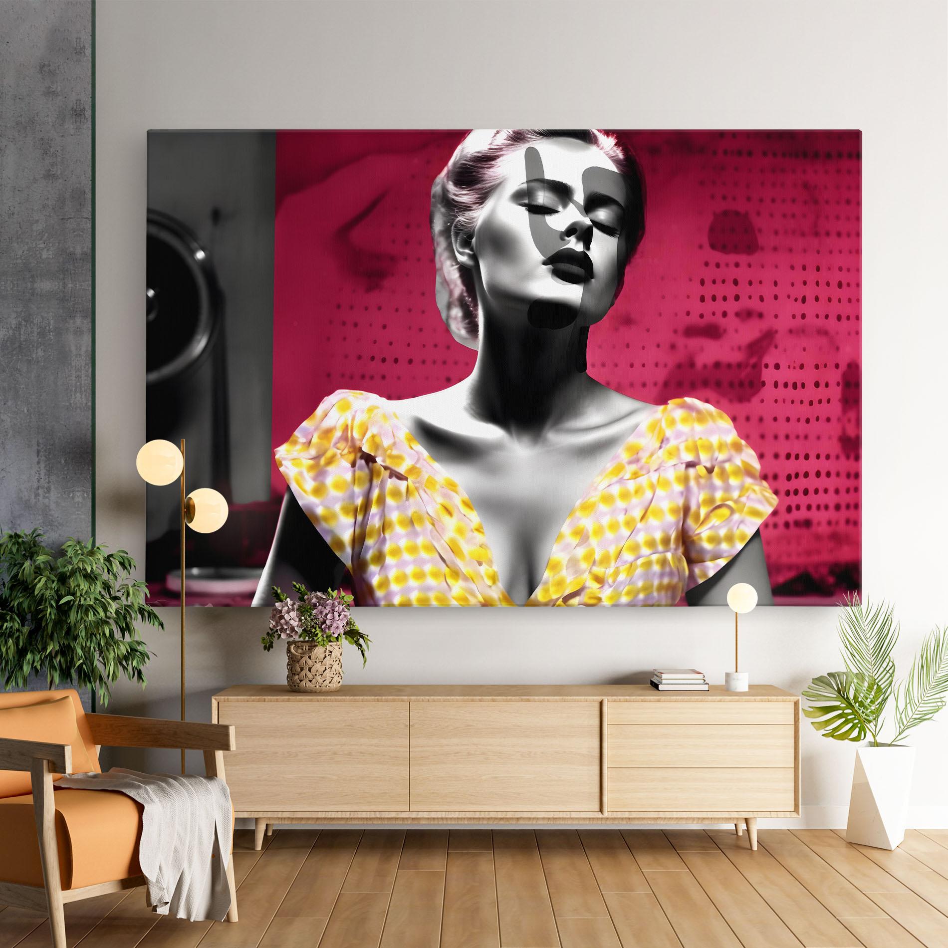 Leinwandbild Yellow Dress On Pink mockup 9