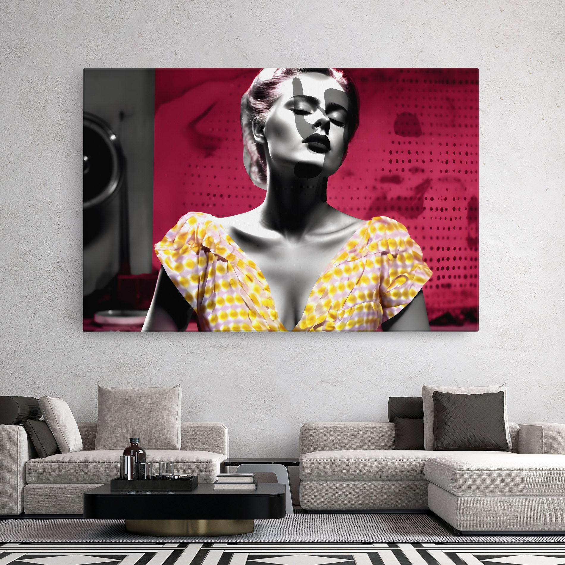 Leinwandbild Yellow Dress On Pink mockup 2