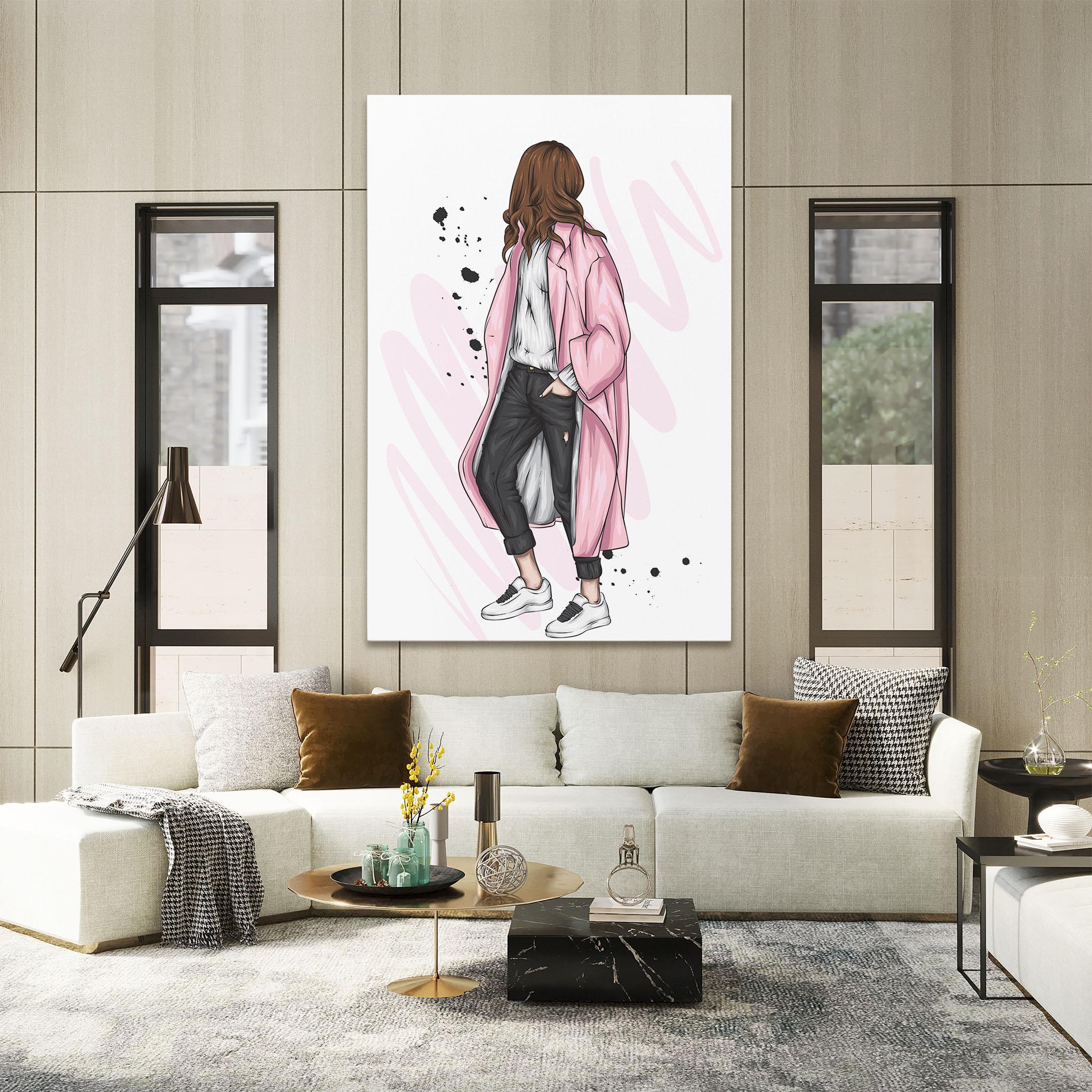 Leinwandbild Pink Coat Woman mockup 2