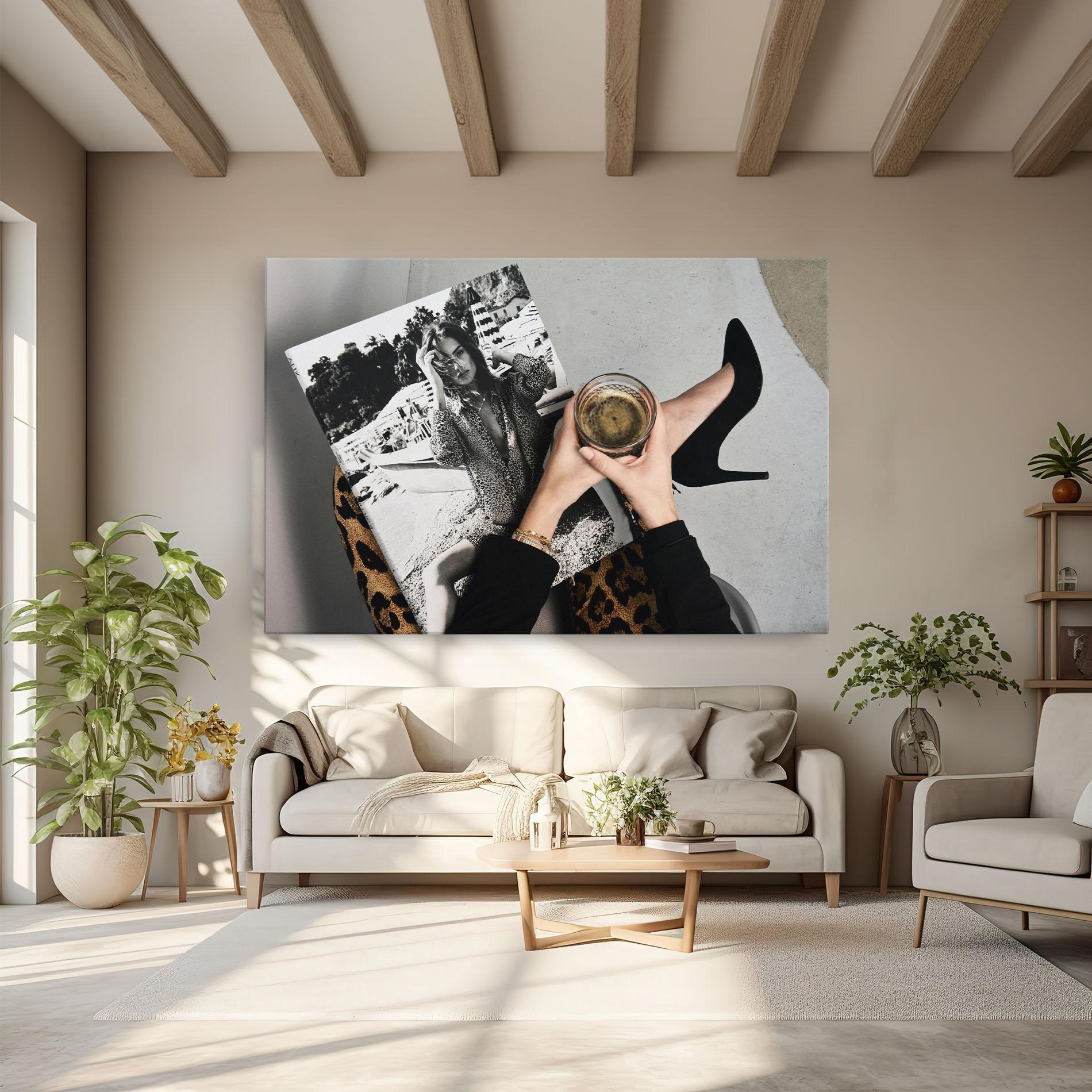 Leinwandbild Black Shoes Holding Coffee mockup 6