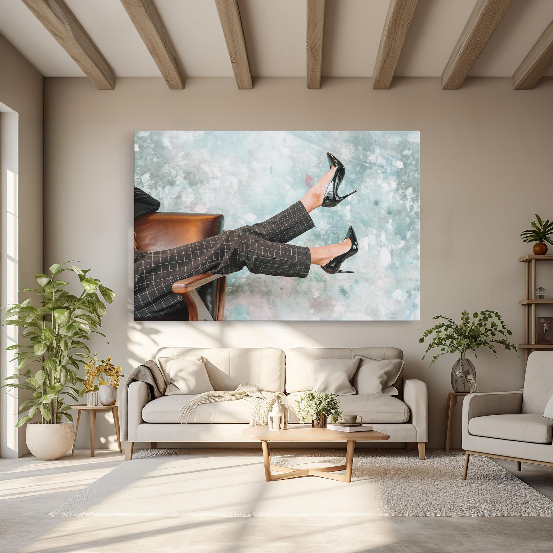 Leinwandbild Black Shoes On Chair mockup 6