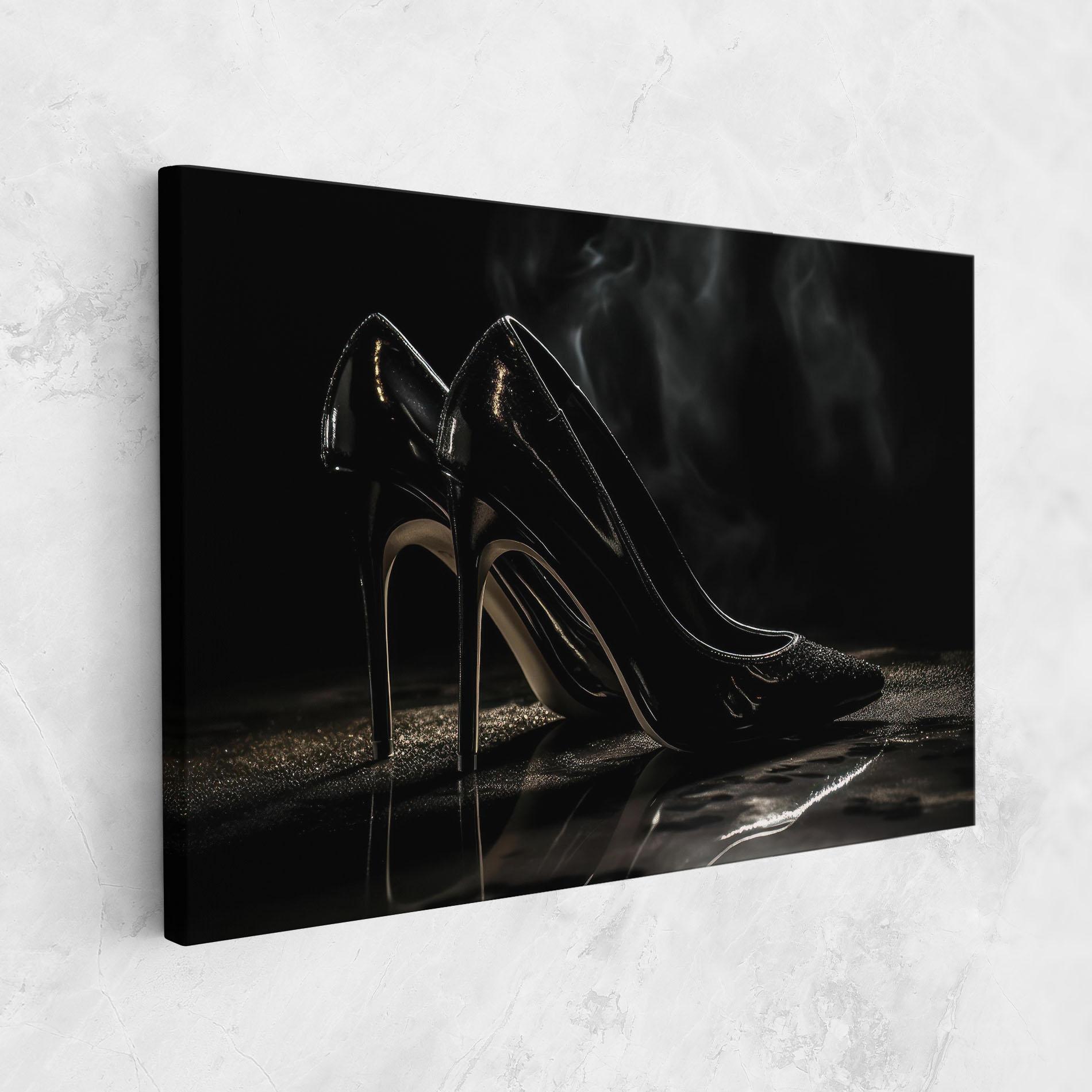 Leinwandbild Black Leather Shoes mockup 1