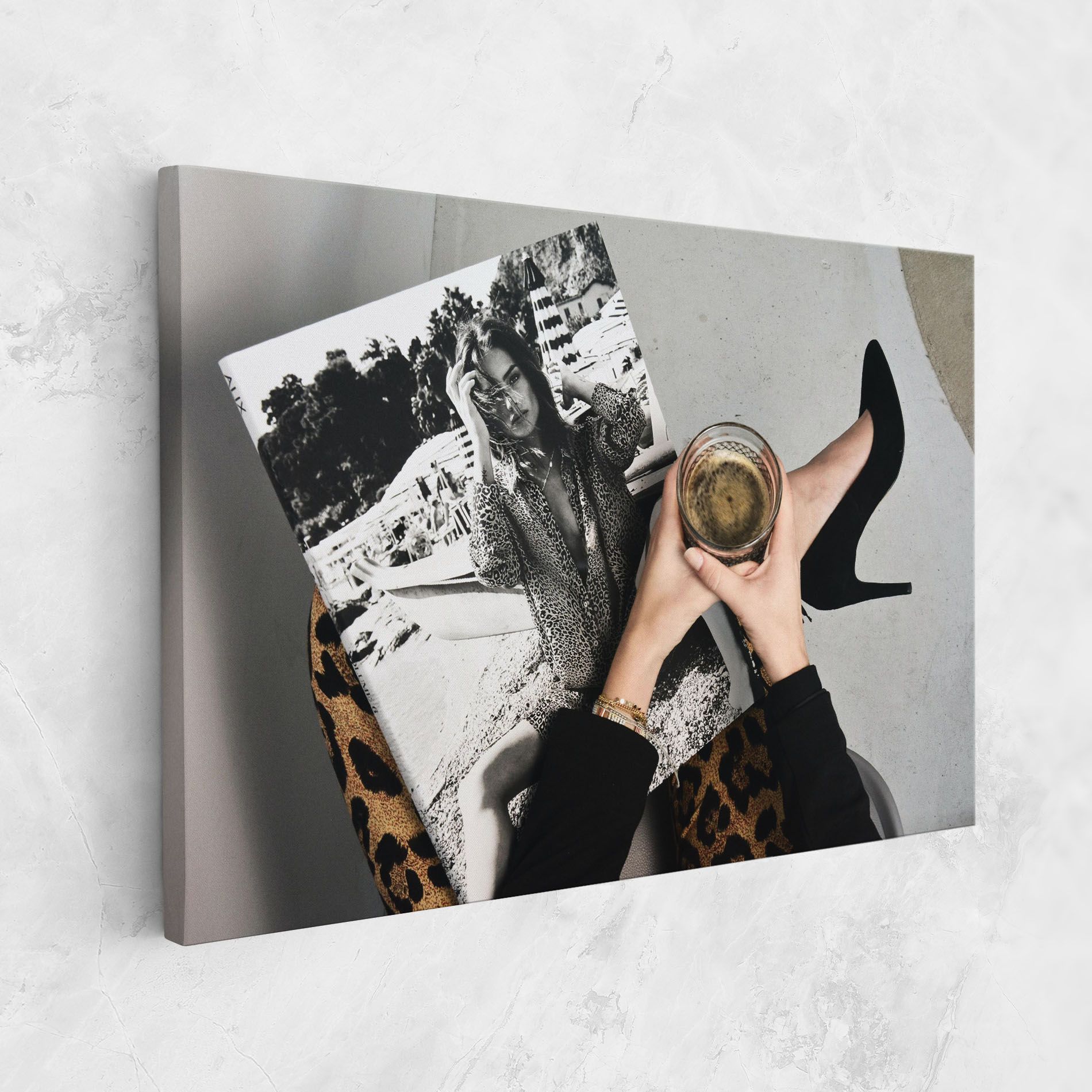 Black Shoes Holding Coffee mockup 1