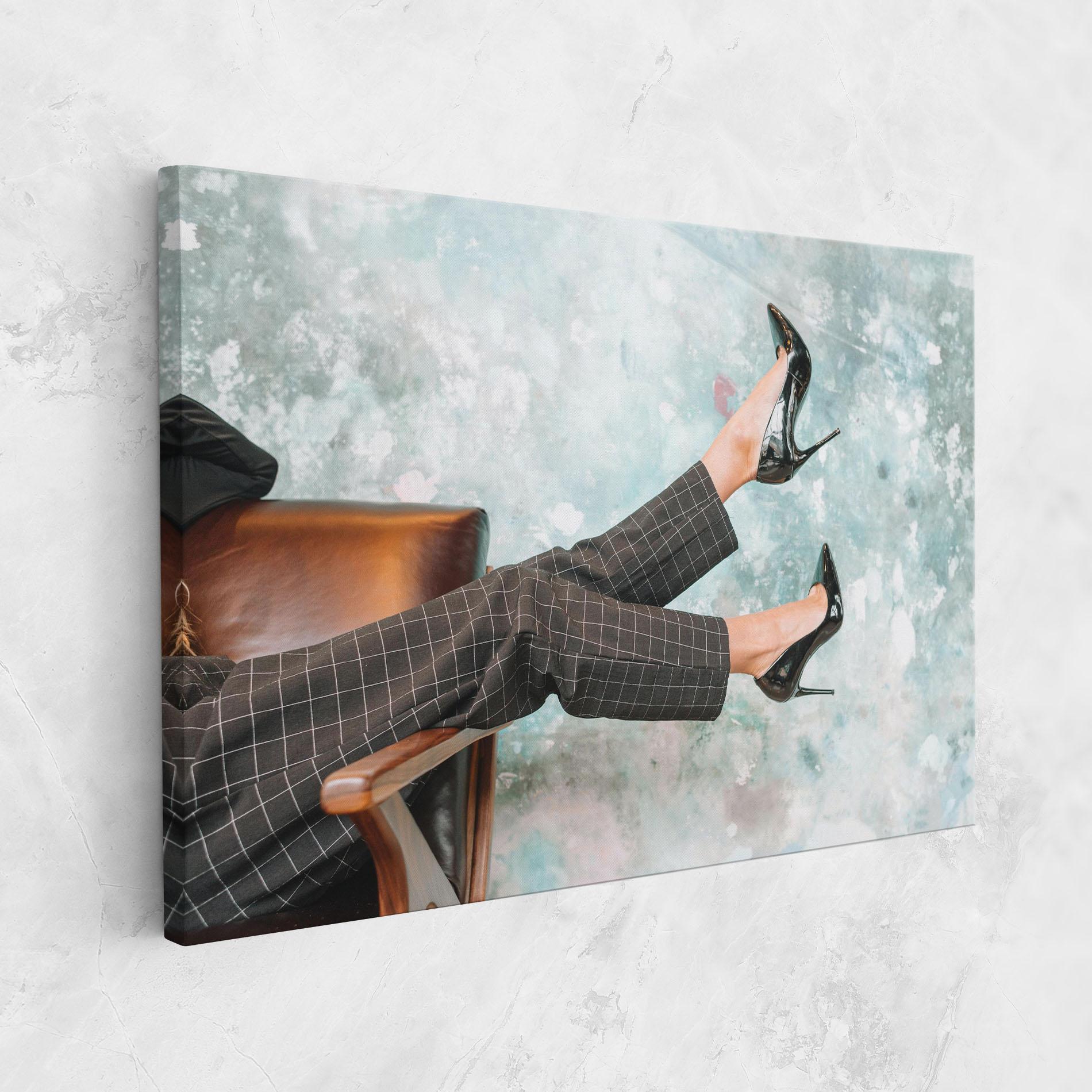 Leinwandbild Black Shoes On Chair mockup 1