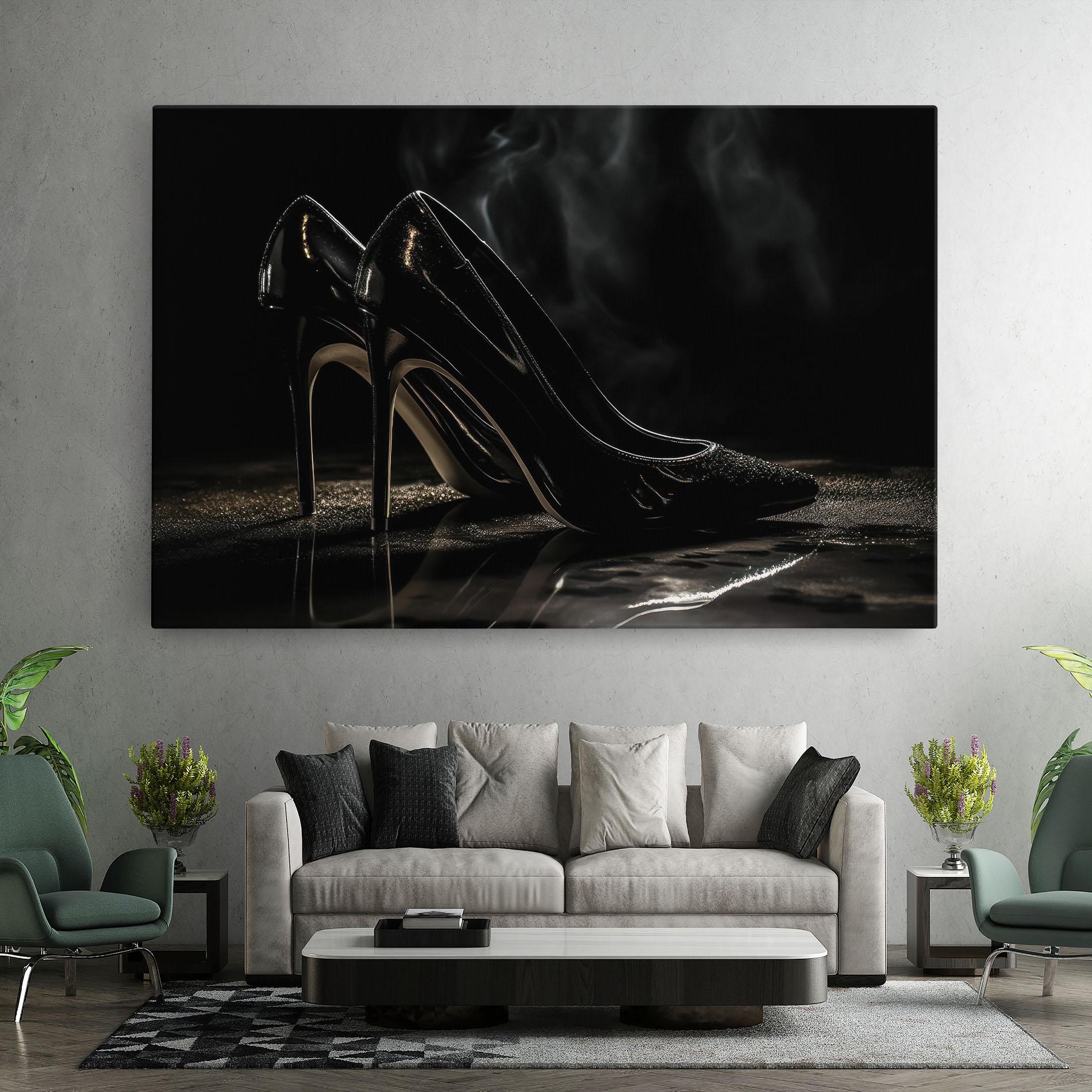 Leinwandbild Black Leather Shoes mockup 7