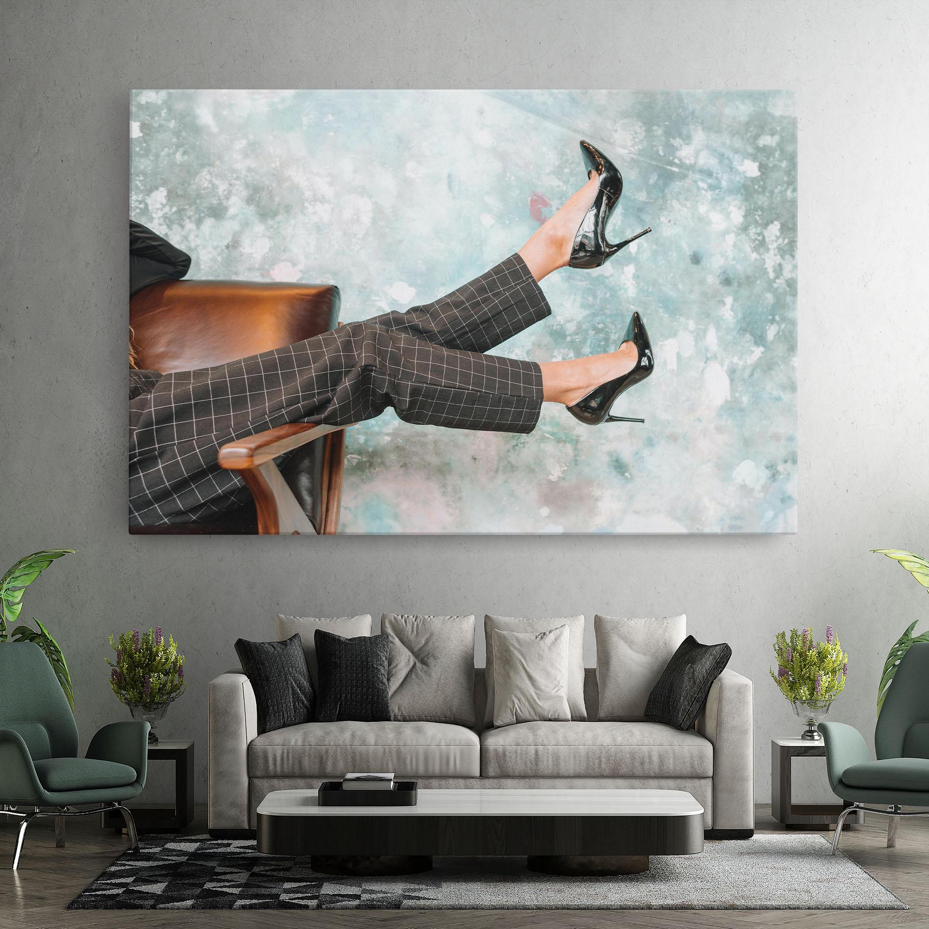 Leinwandbild Black Shoes On Chair mockup 7