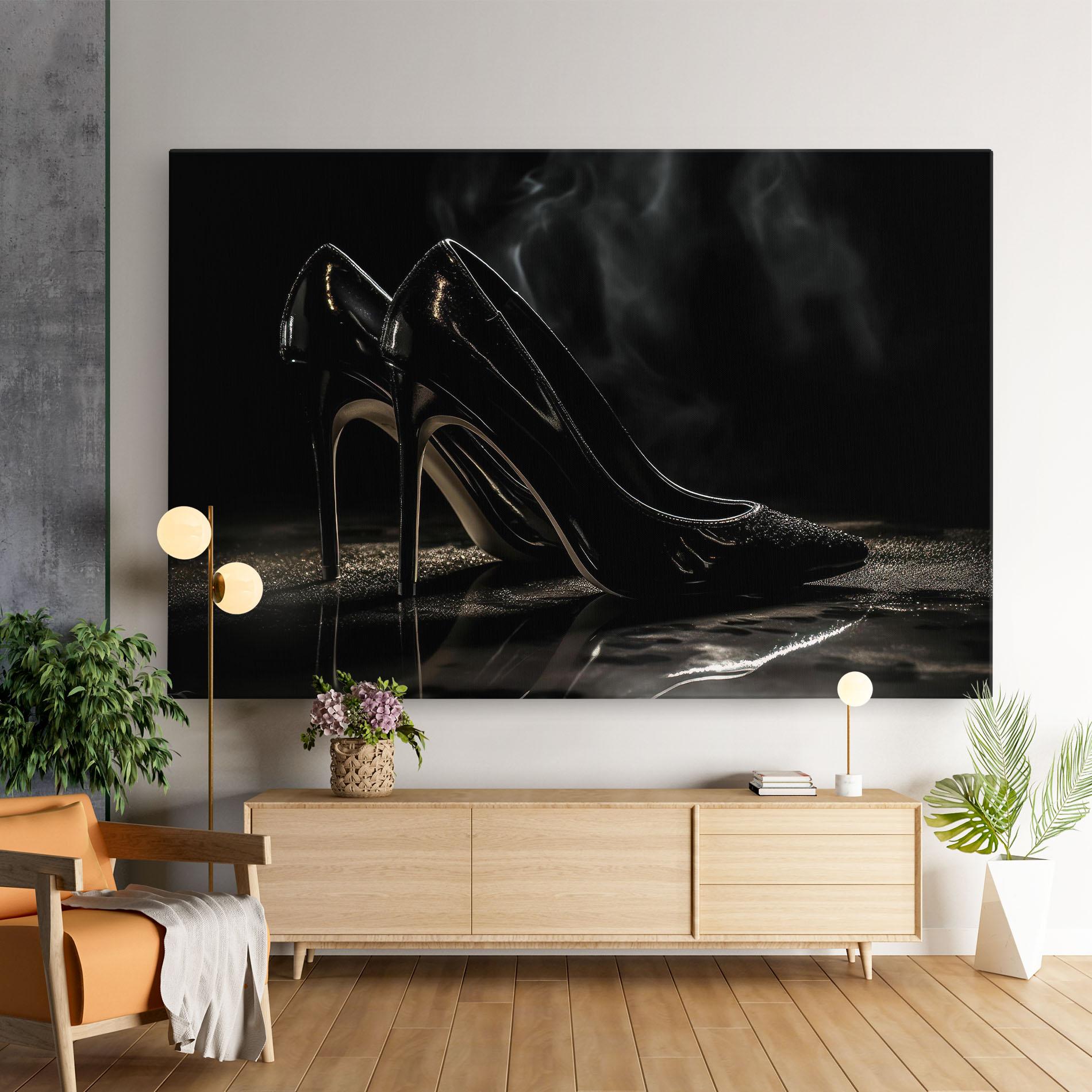 Leinwandbild Black Leather Shoes mockup 9