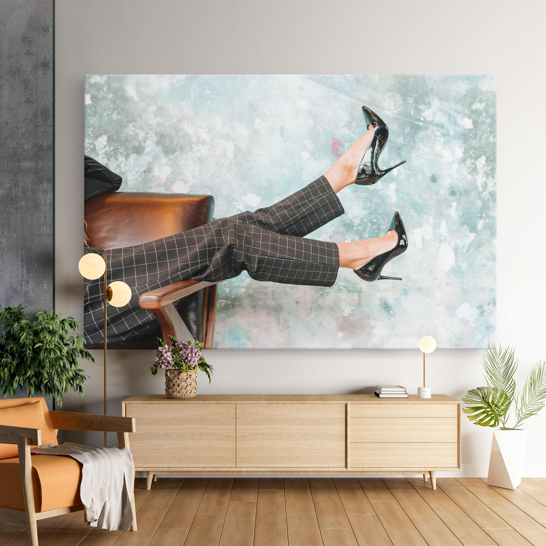 Leinwandbild Black Shoes On Chair mockup 9