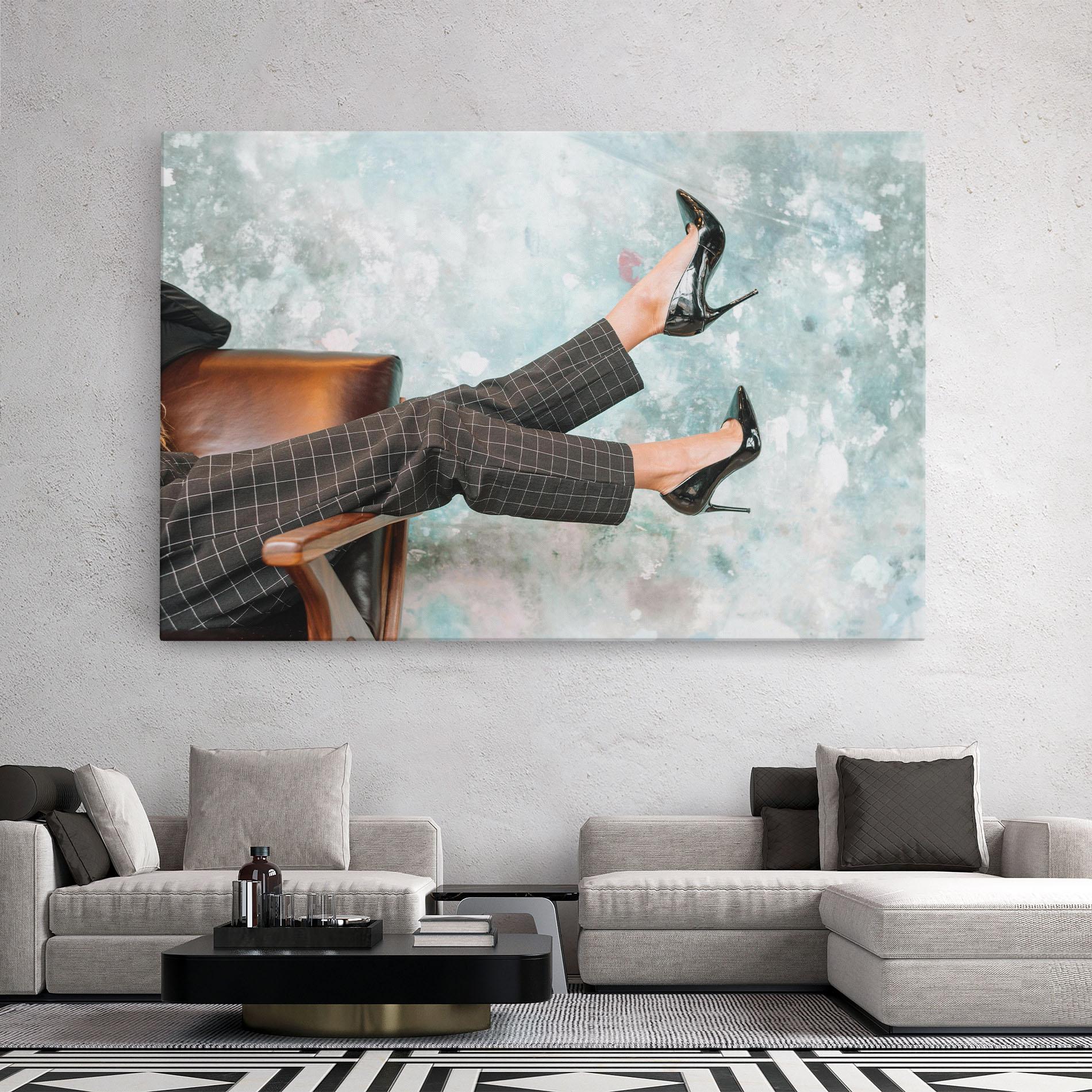 Leinwandbild Black Shoes On Chair mockup 2