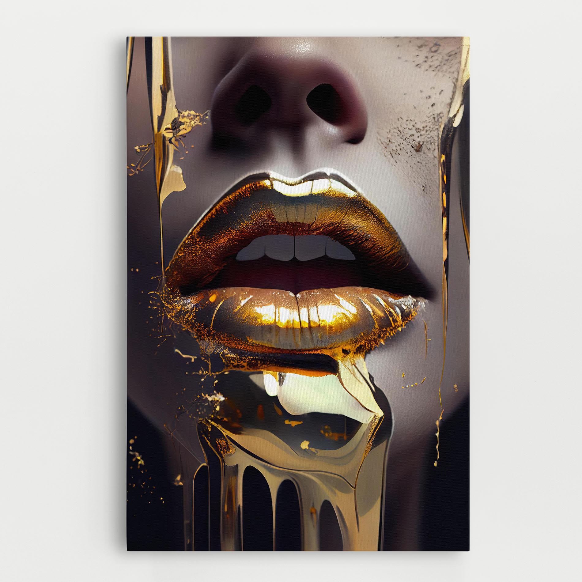 Leinwandbild Glamorous Gold Lips mockup 0