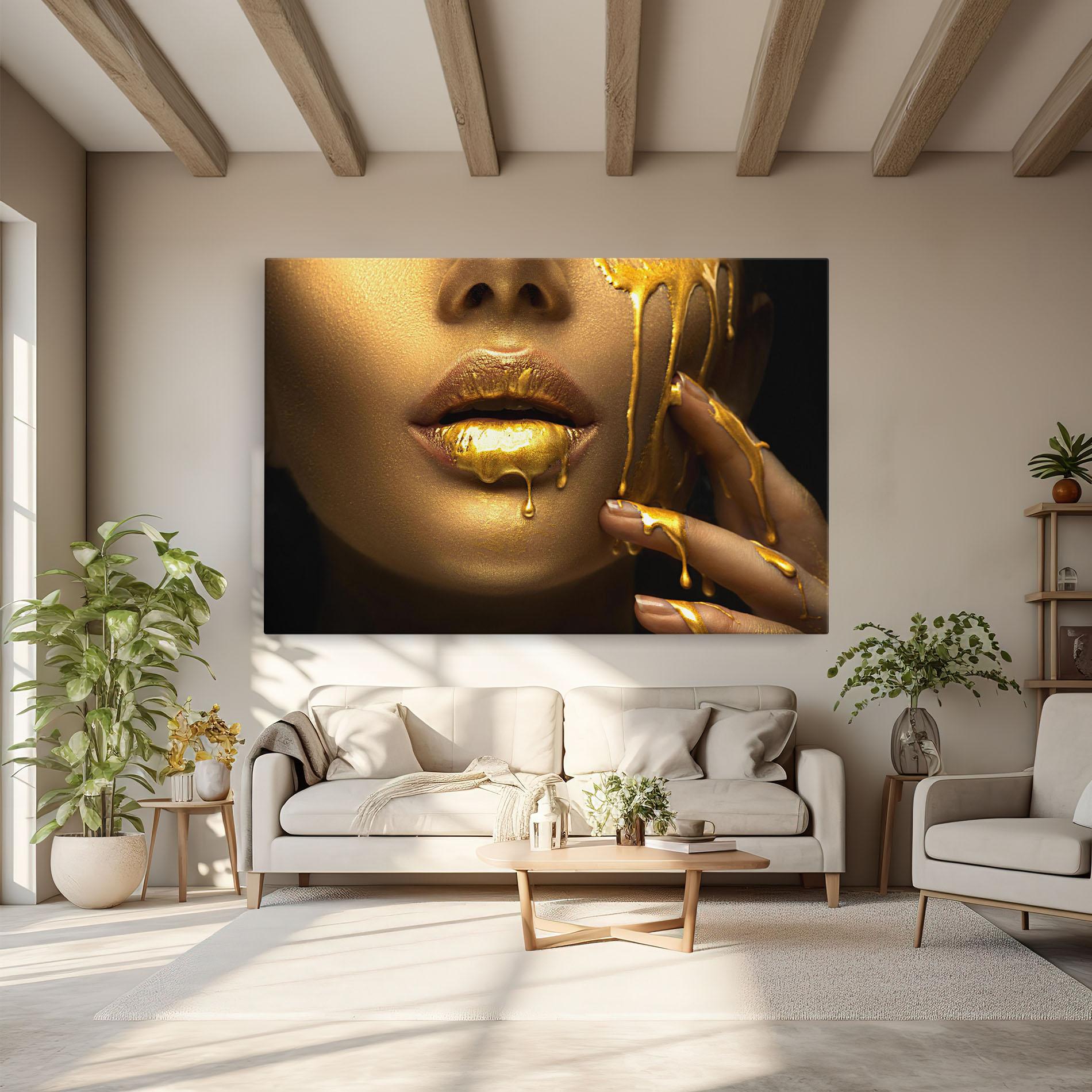 Leinwandbild Golden Lips mockup 6
