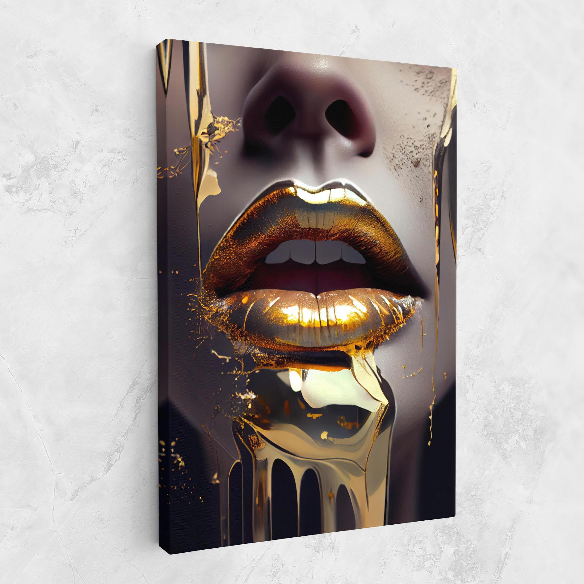 Leinwandbild Glamorous Gold Lips mockup 1
