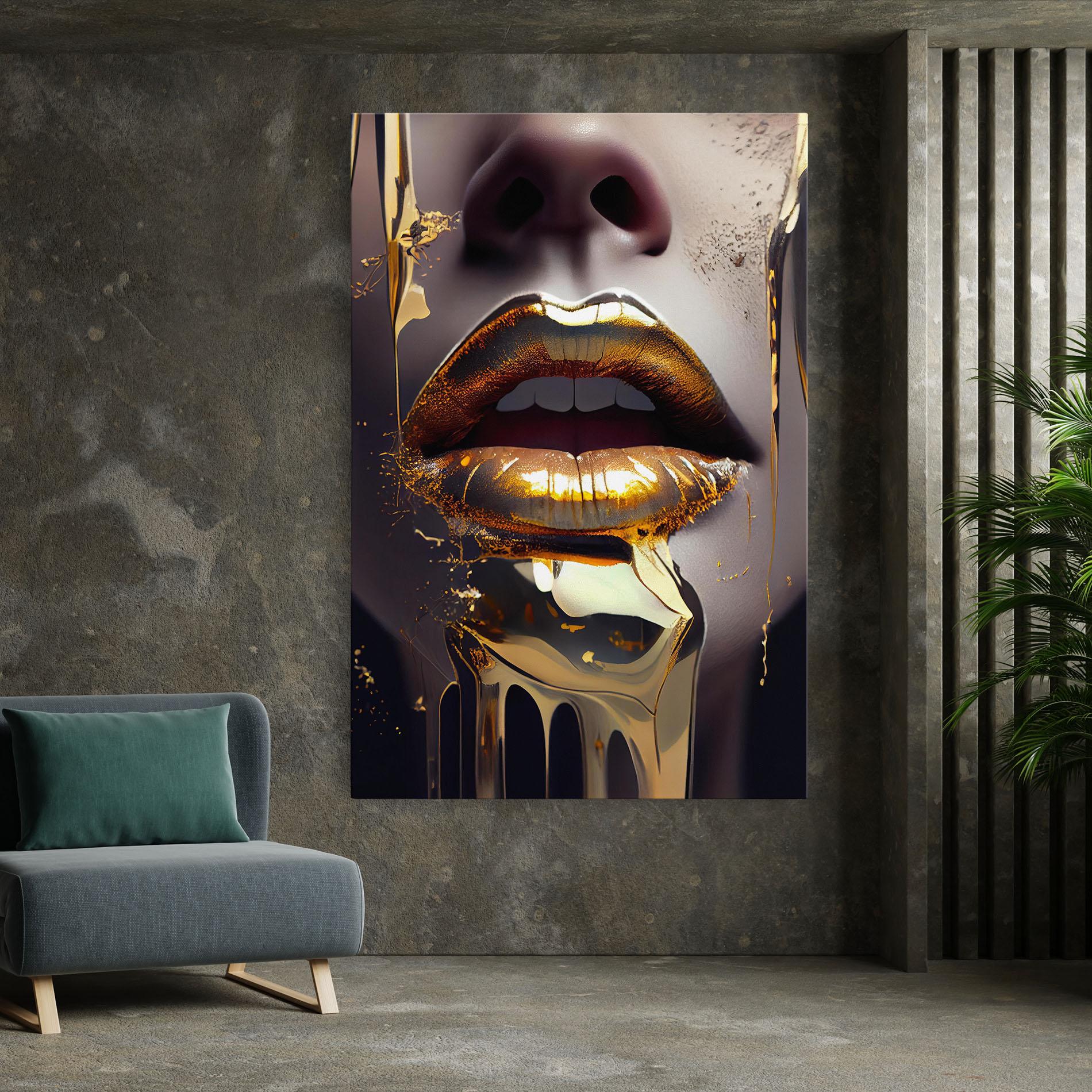 Leinwandbild Glamorous Gold Lips mockup 7