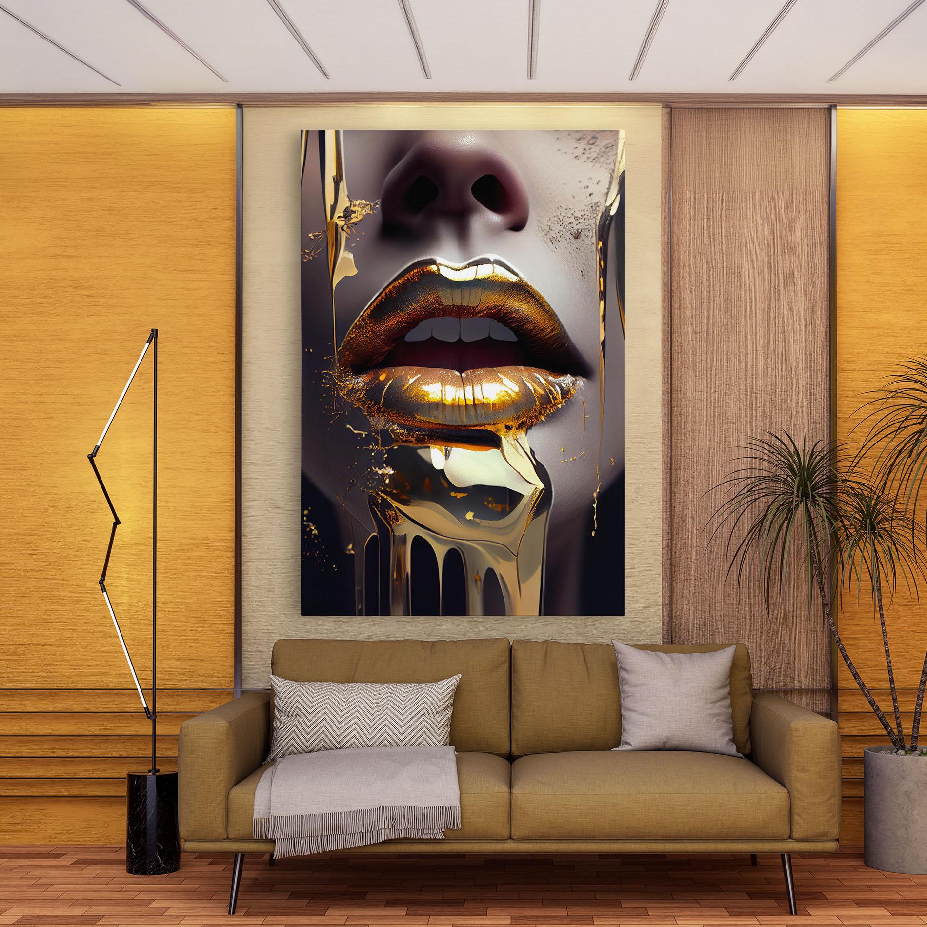 Leinwandbild Glamorous Gold Lips mockup 9