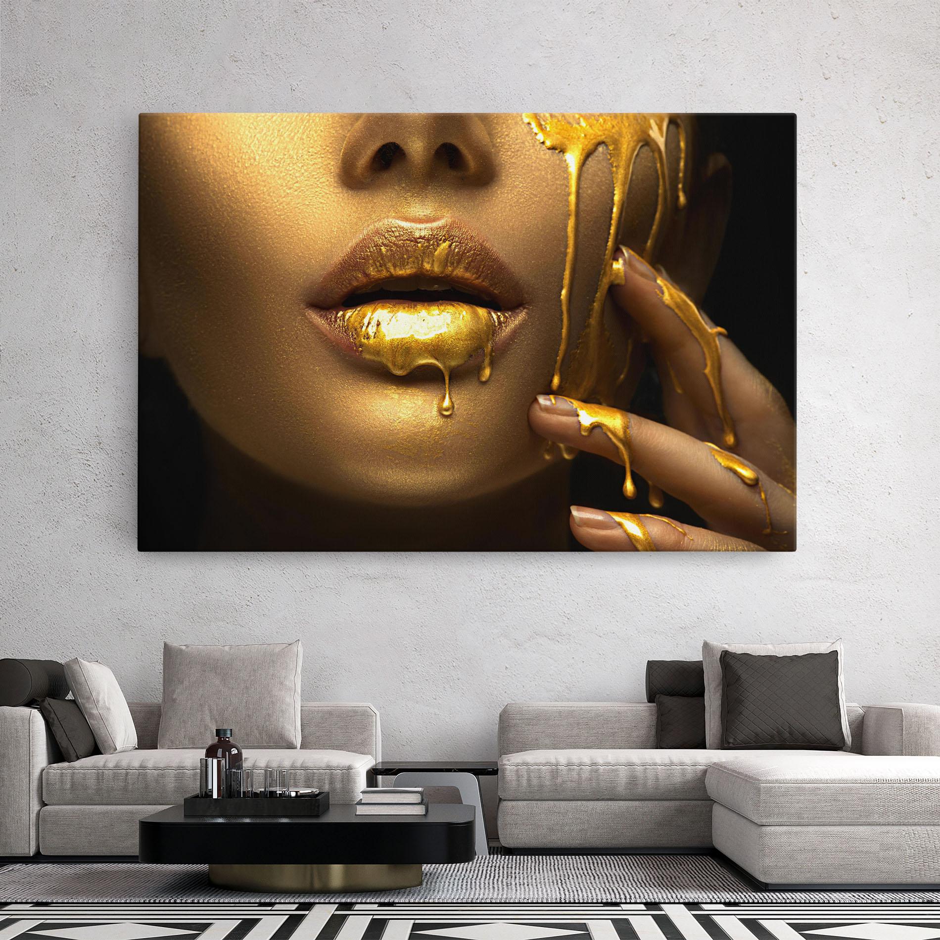 Leinwandbild Golden Lips mockup 2