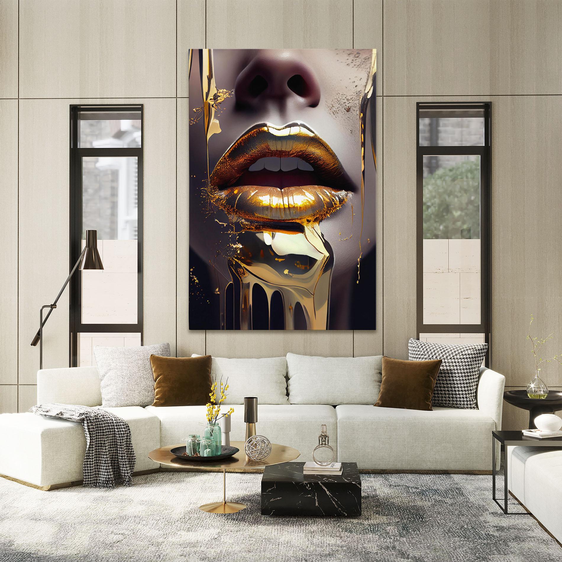 Leinwandbild Glamorous Gold Lips mockup 2