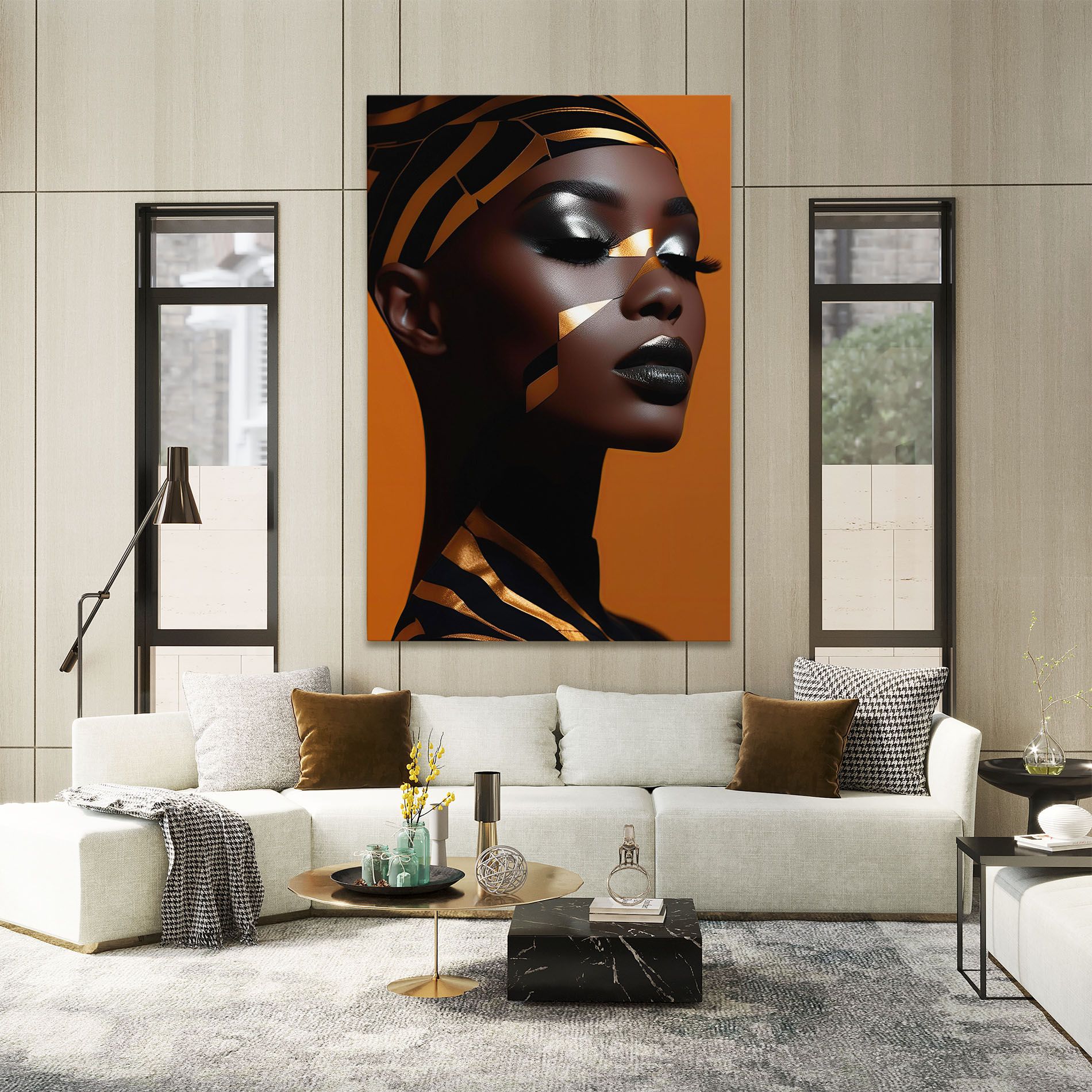 African Woman On Orange mockup 2