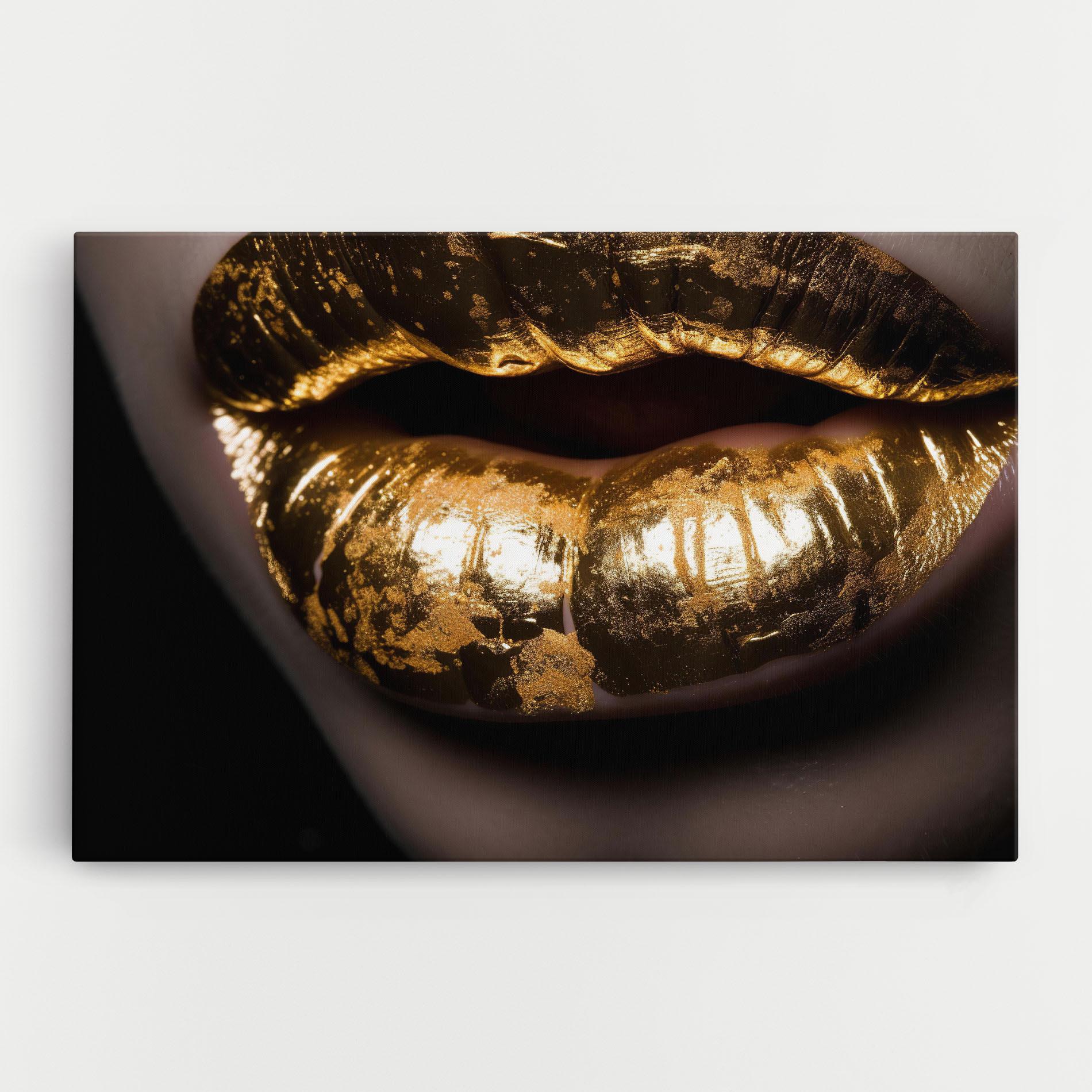 Leinwandbild Big Gold Lips mockup 0