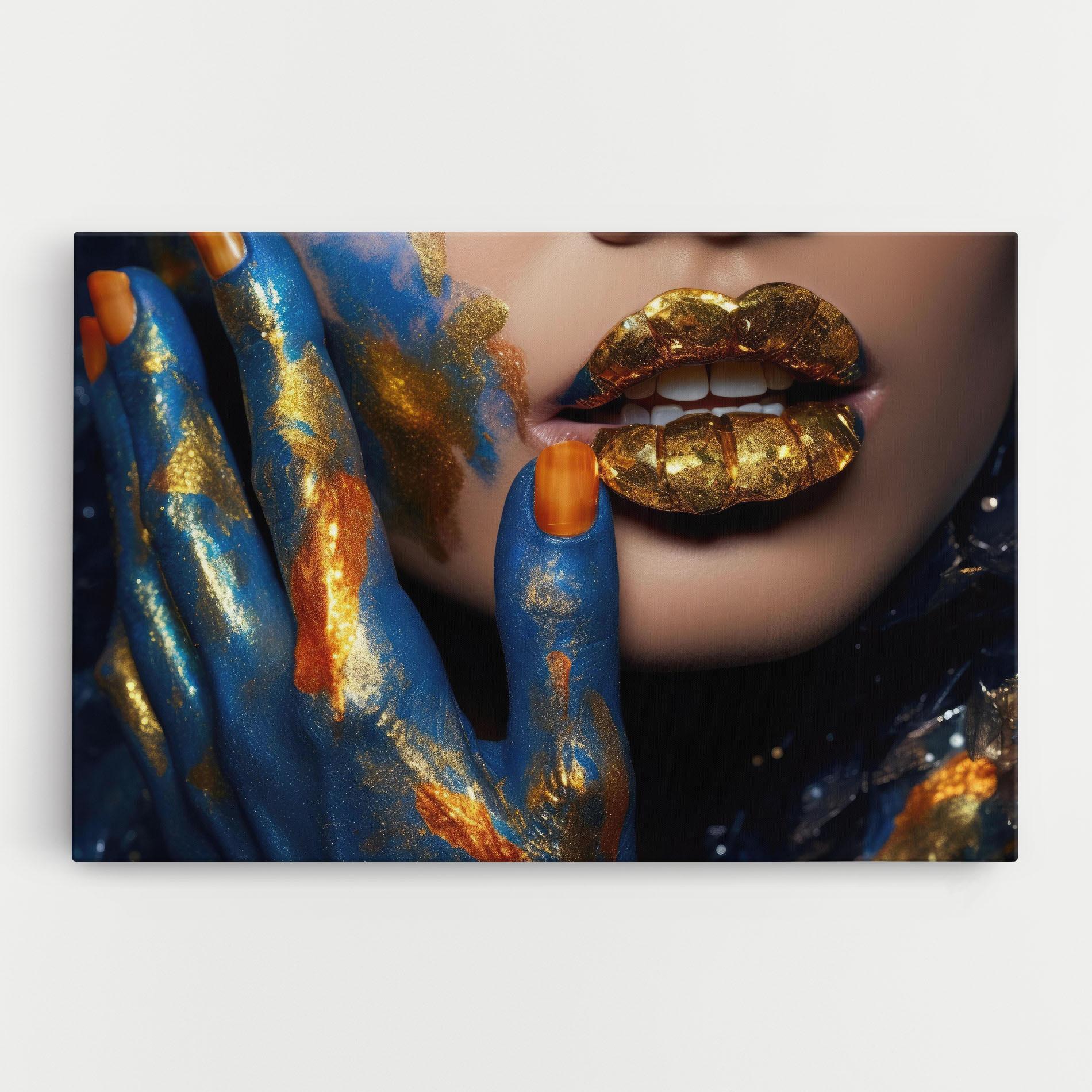 Leinwandbild Blue Hand Lips mockup 0