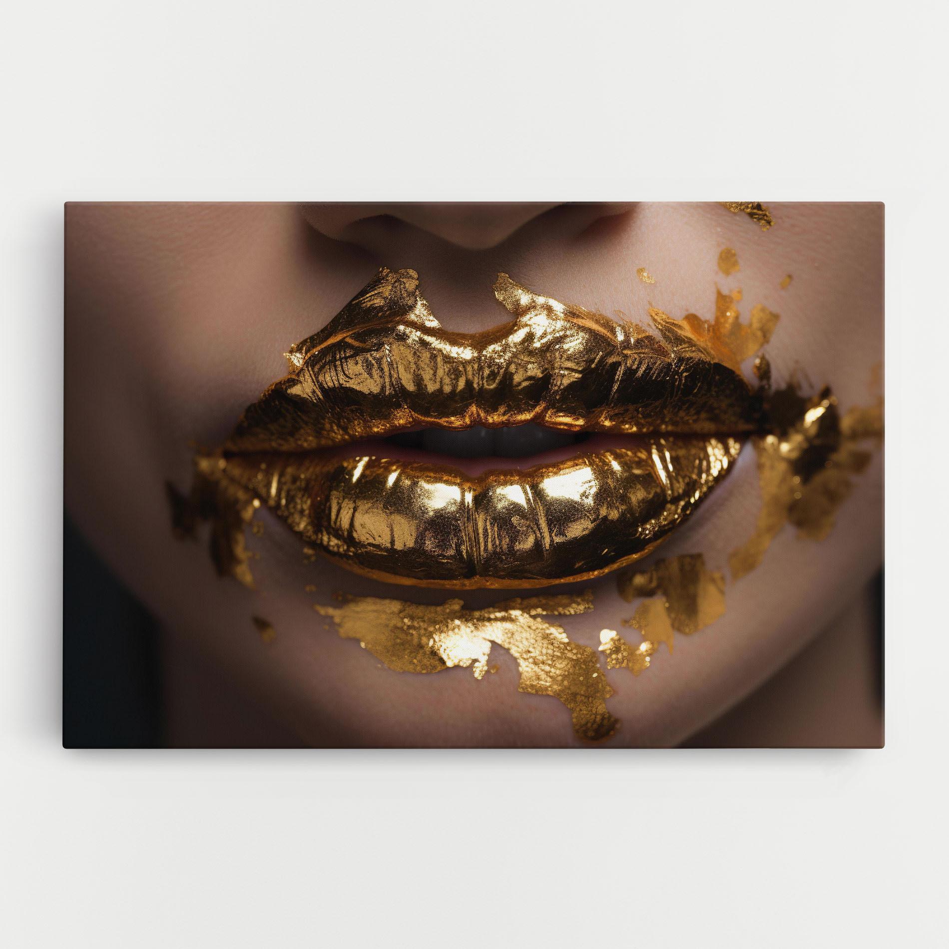 Leinwandbild Close Gold Lips mockup 0