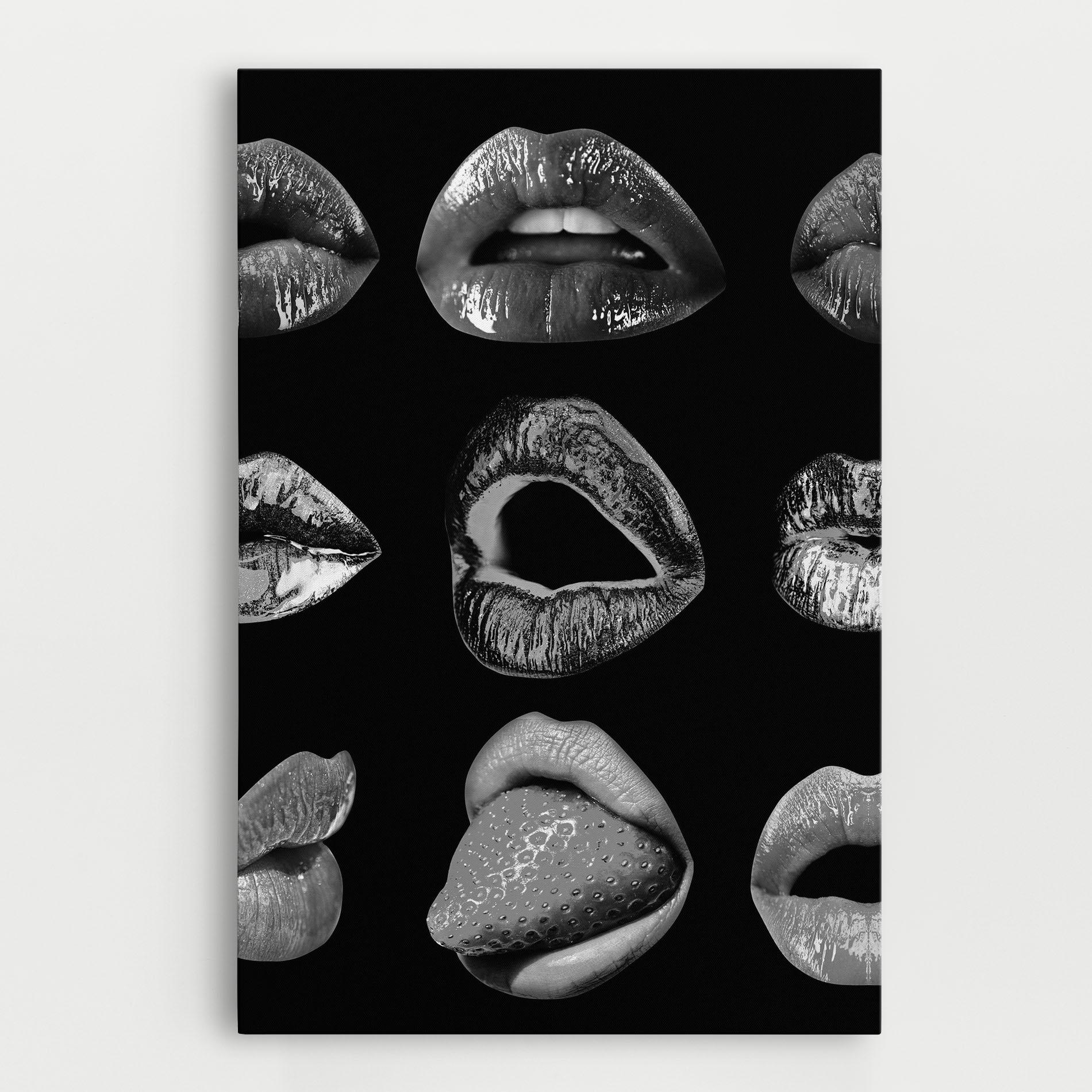 Leinwandbild Grey Lips Collage mockup 0
