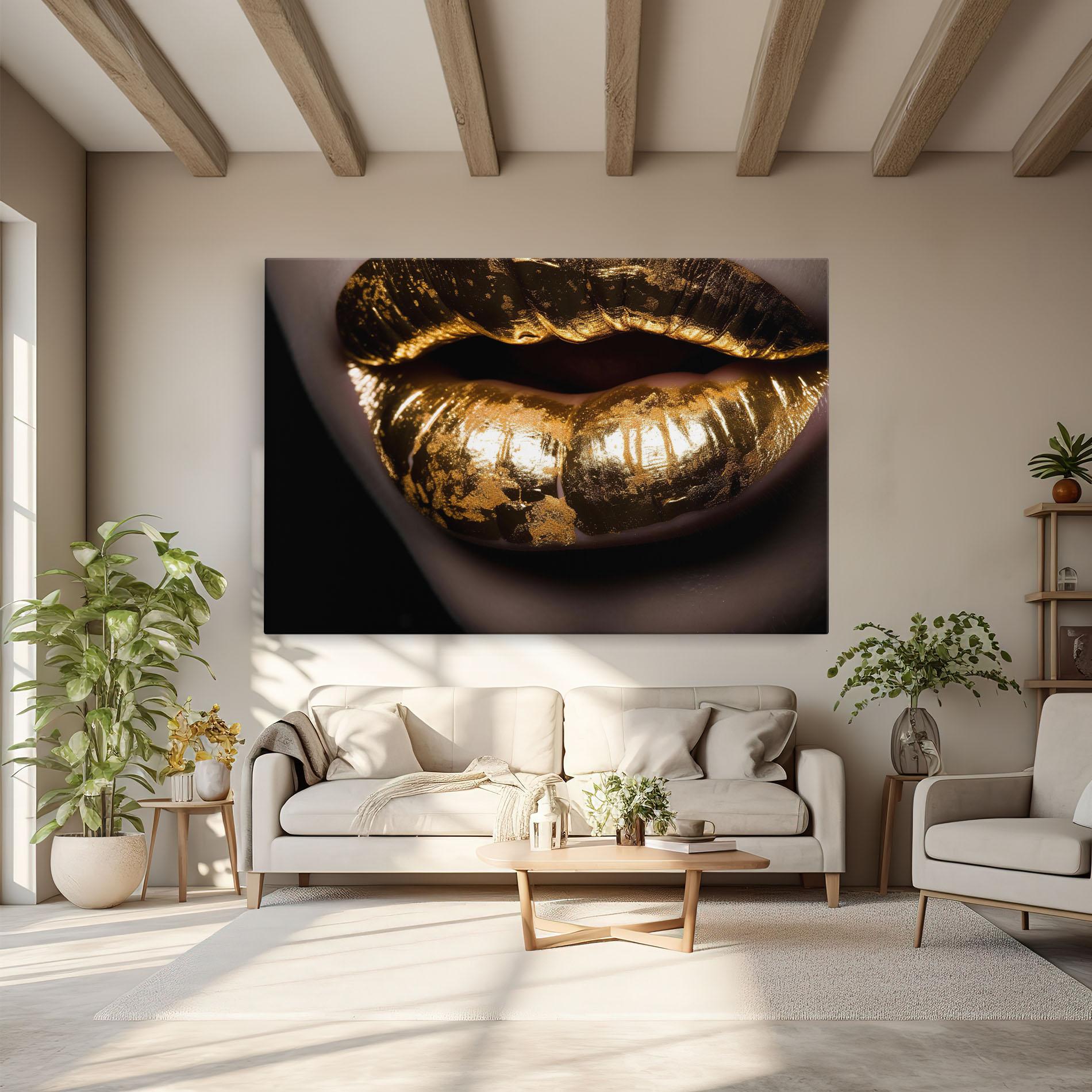 Leinwandbild Big Gold Lips mockup 6