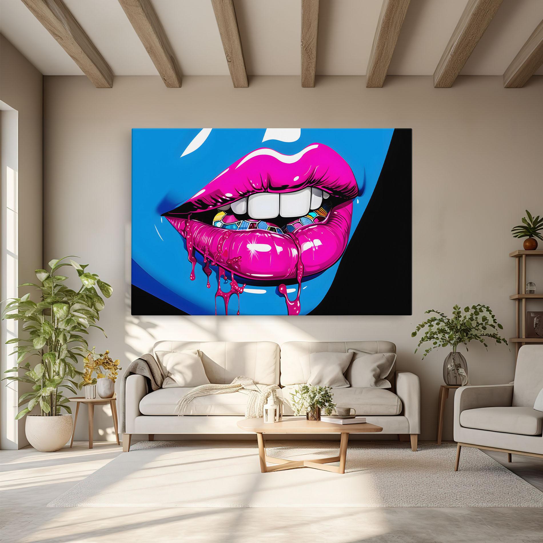 Leinwandbild Blue Pink Lips Art mockup 6